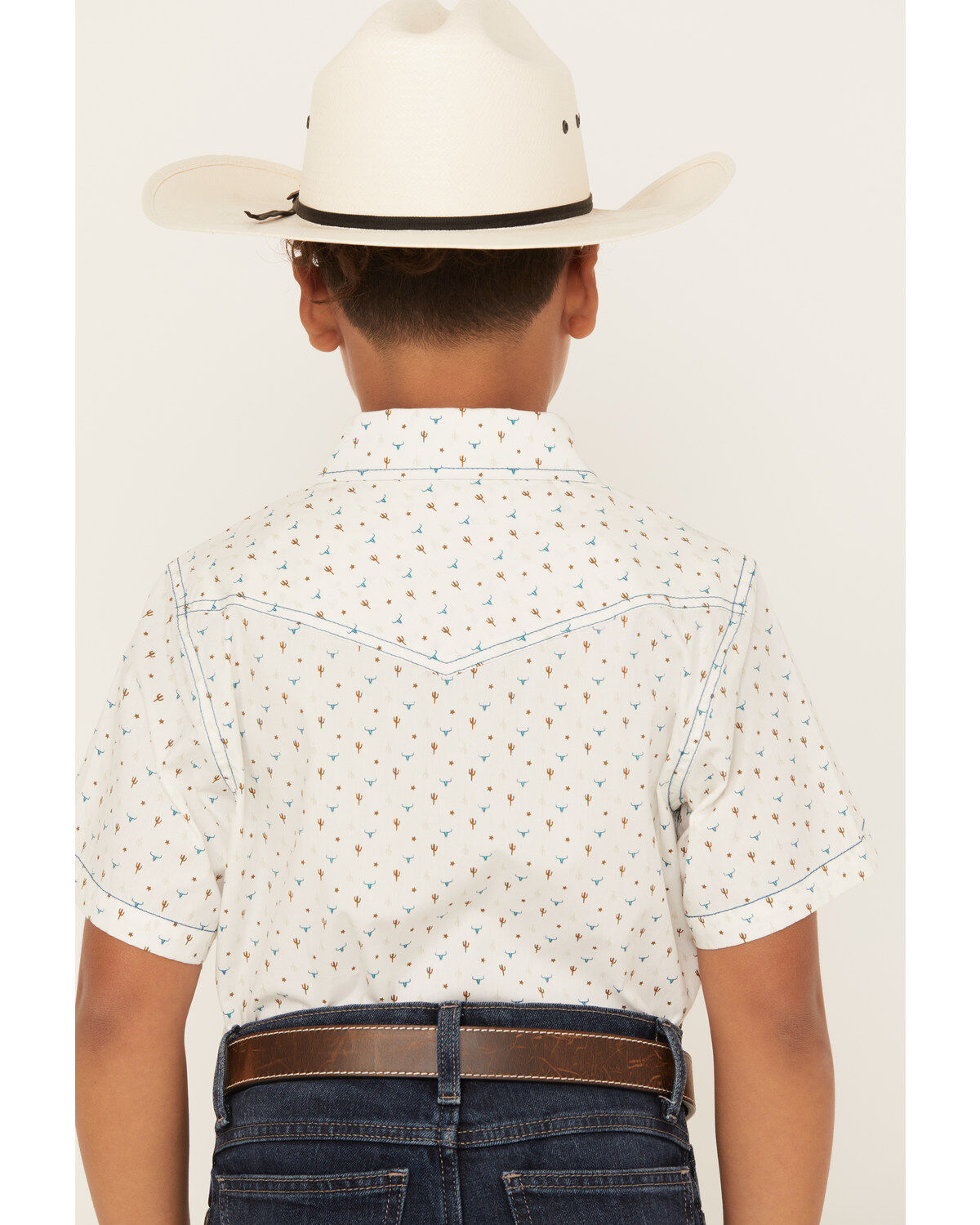 Cody James Boys' Bull Cactus Short Sleeve Snap Western Shirt