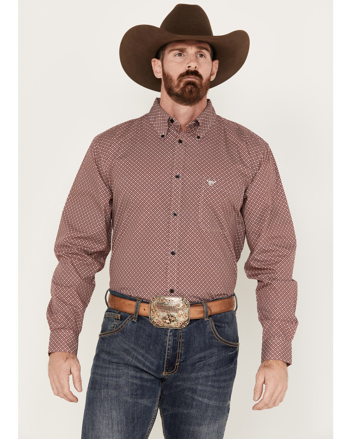 Cowboy Hardware Men's Puzzle Star Geo Print Long Sleeve Button-Down Western Shirt