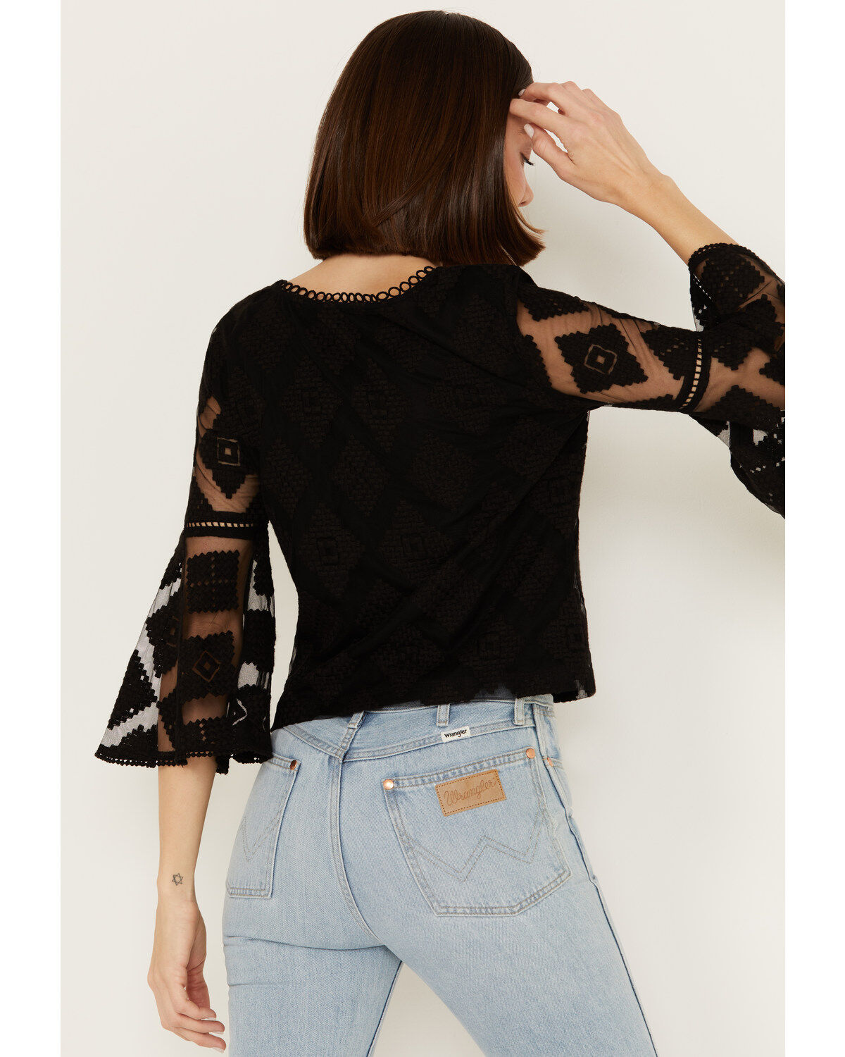 Shyanne Women's Diamond Embroidered Mesh Top