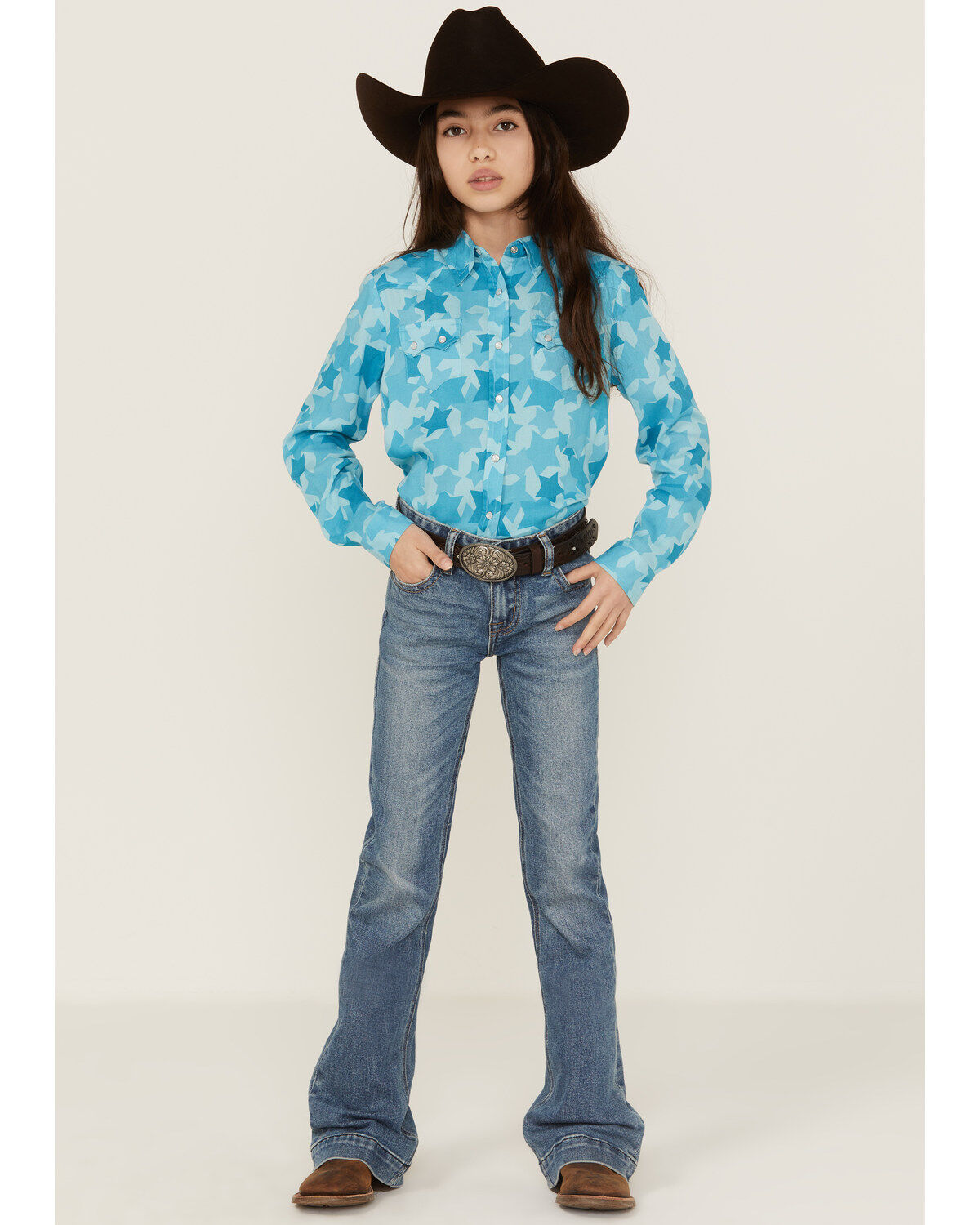 Roper Girls' Rodeo Star Printed Western Snap Shirt