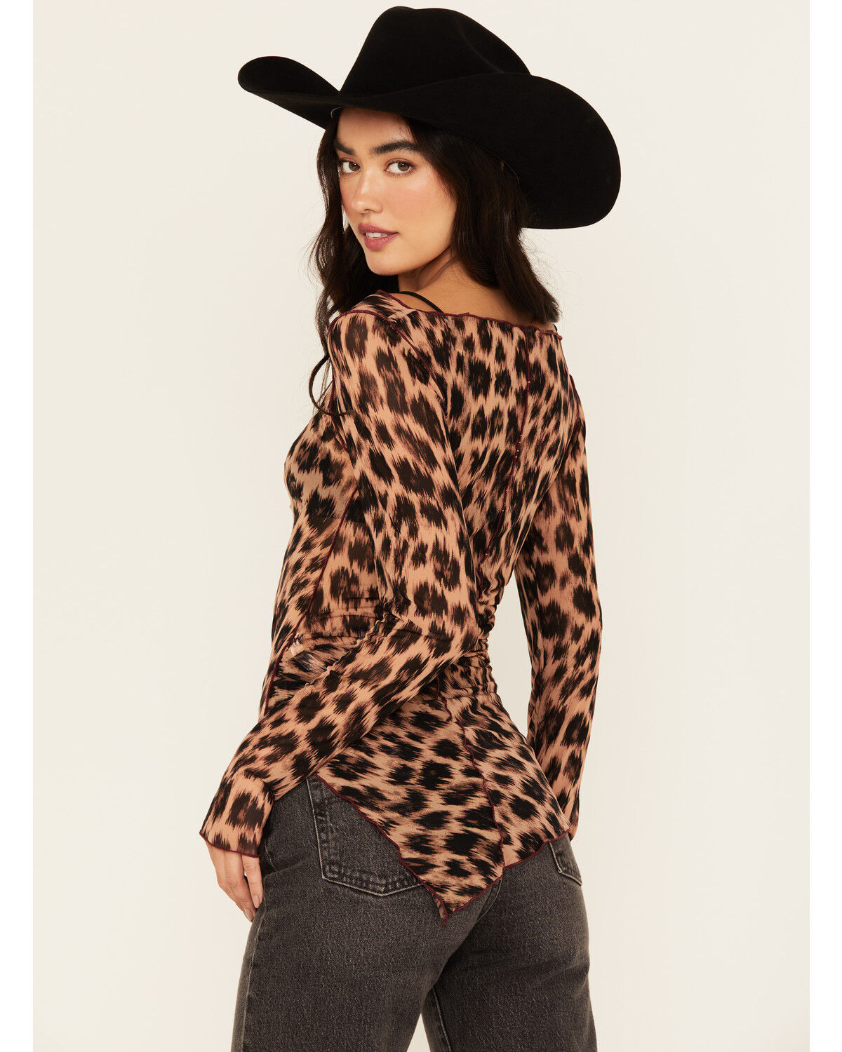 Free People Women's Something Extra Leopard Print Long Sleeve Tunic Top