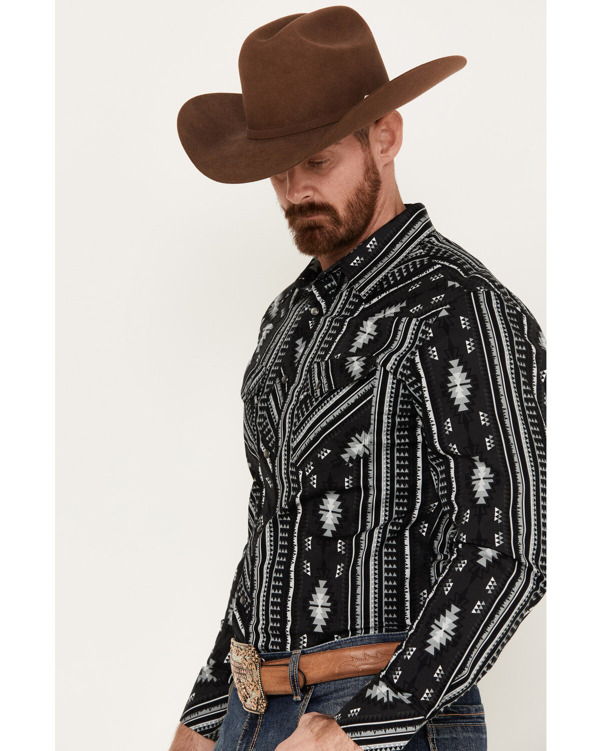 Rock & Roll Denim Men's Southwestern Striped Long Sleeve Western Snap Shirt