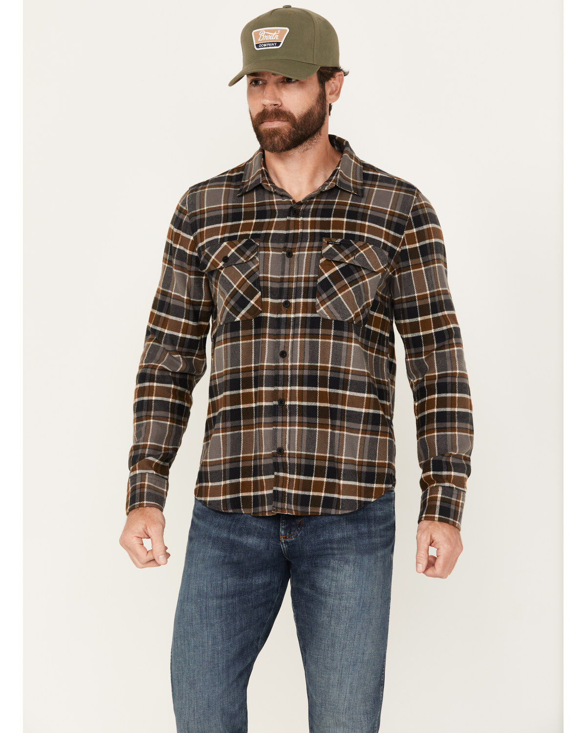 Brixton Men's Bowery Plaid Print Long Sleeve Button-Down Flannel Shirt