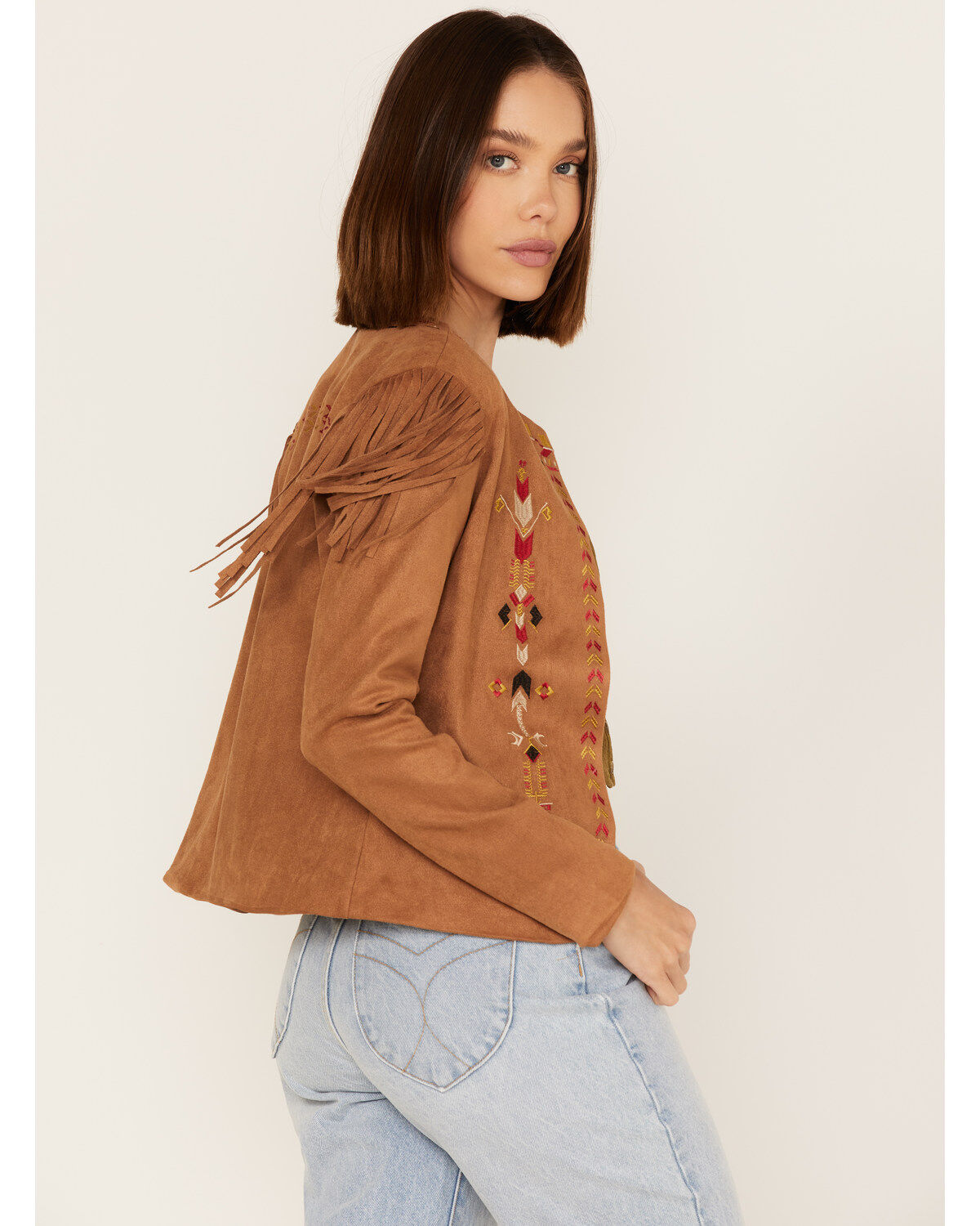 Fornia Women's Faux Suede Fringe Open Jacket