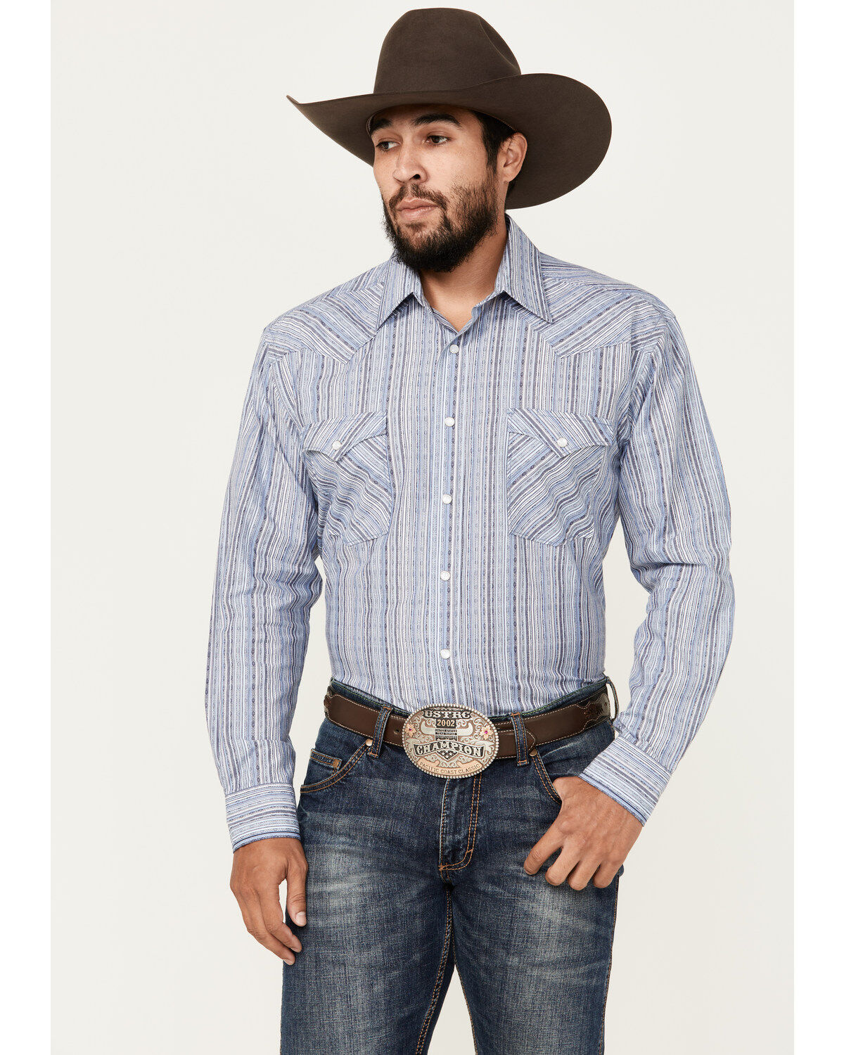 Rough Stock by Panhandle Men's Striped Long Sleeve Pearl Snap Stretch Western Shirt
