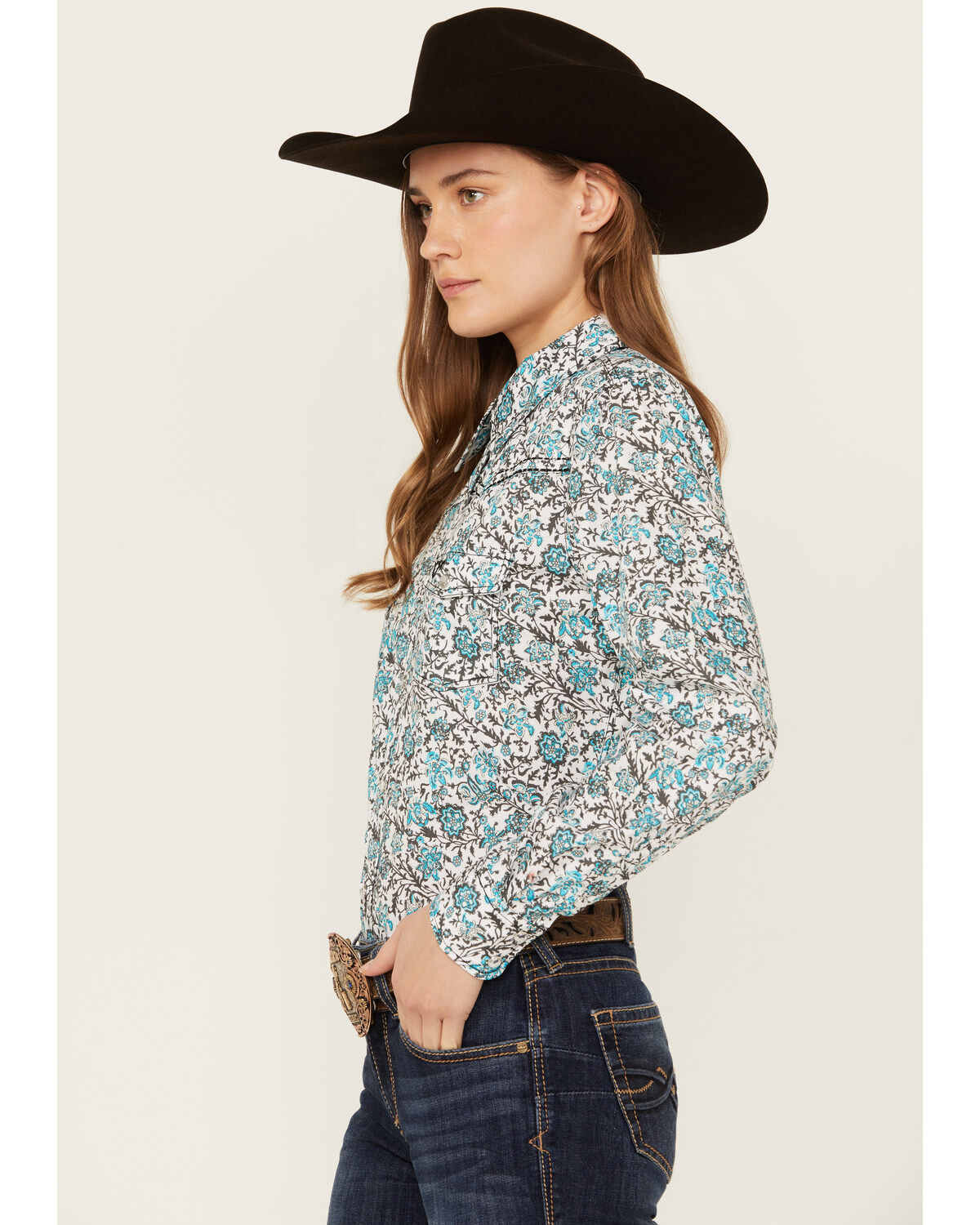 Cowgirl Hardware Floral Print Long Sleeve Snap Western Shirt