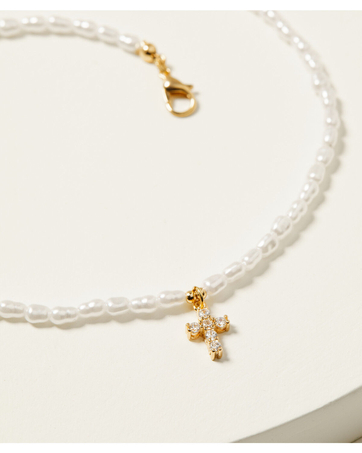 Shyanne Women's Delicate Pearl Rhinestone Cross Charm Necklace