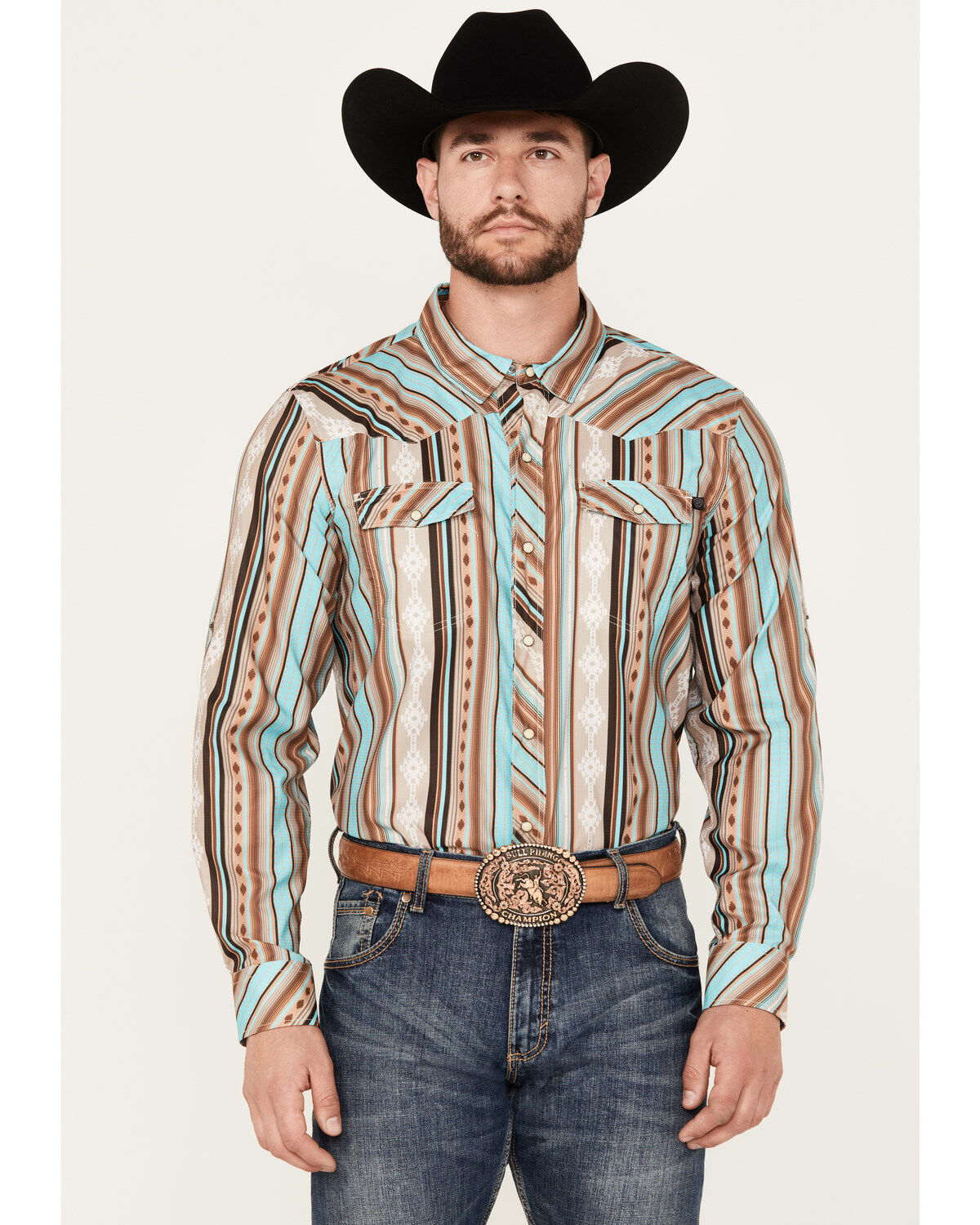 Rock & Roll Denim Men's Serape Striped Long Sleeve Performance Snap Western Shirt