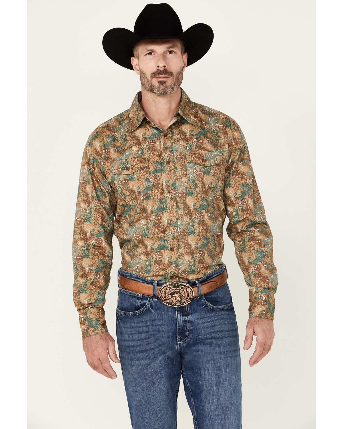 Wrangler Retro Men's Premium Paisley Print Long Sleeve Button-Down Western Shirt
