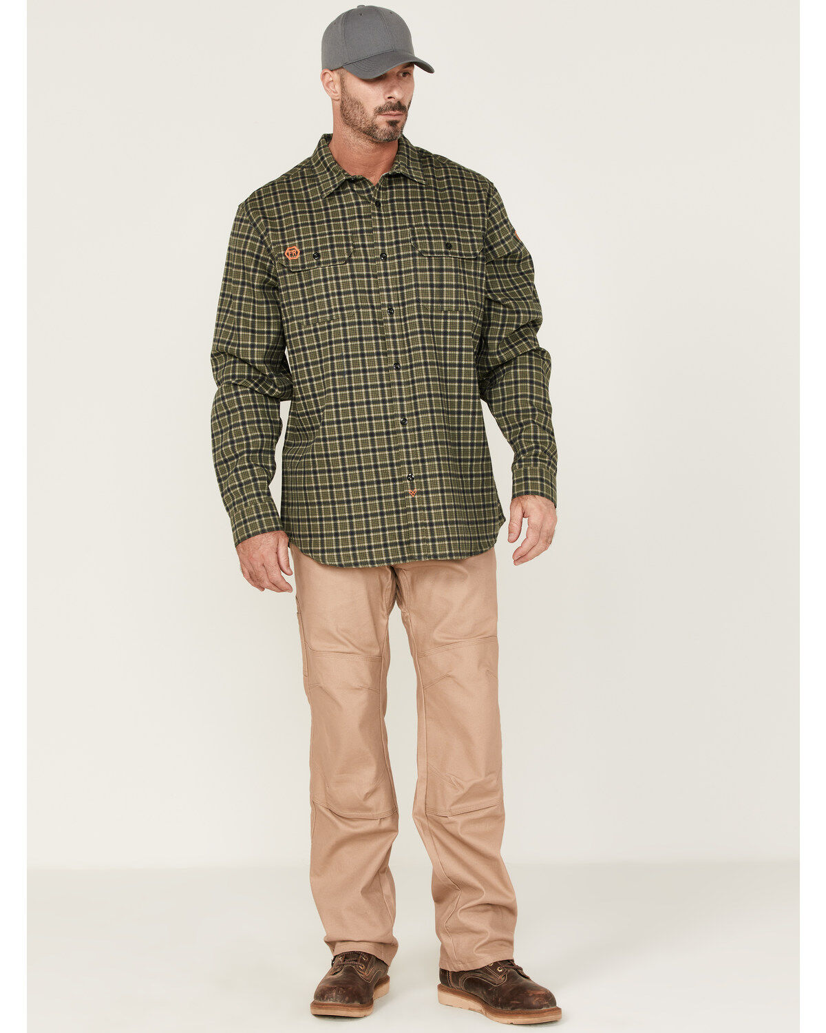 Hawx Men's FR Plaid Print Woven Long Sleeve Button-Down Work Shirt