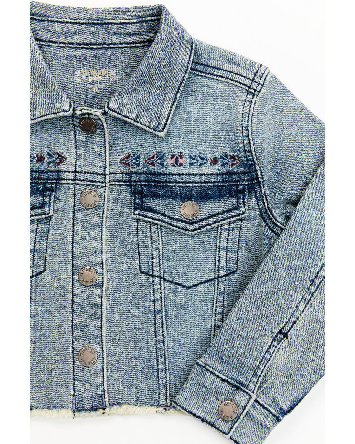 Shyanne Toddler Girls' Forks Light Wash Frayed Embroidered Denim Jacket