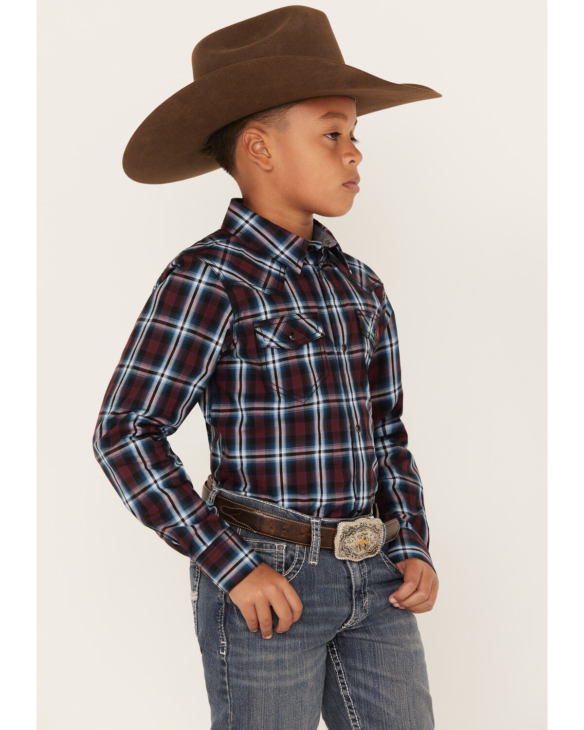 Cody James Boys' Plaid Print Long Sleeve Snap Western Shirt