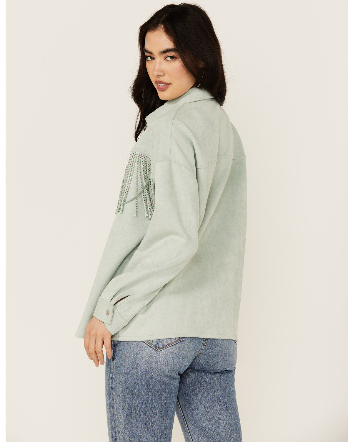 Rock & Roll Denim Women's Faux Suede Front Fringe Shacket