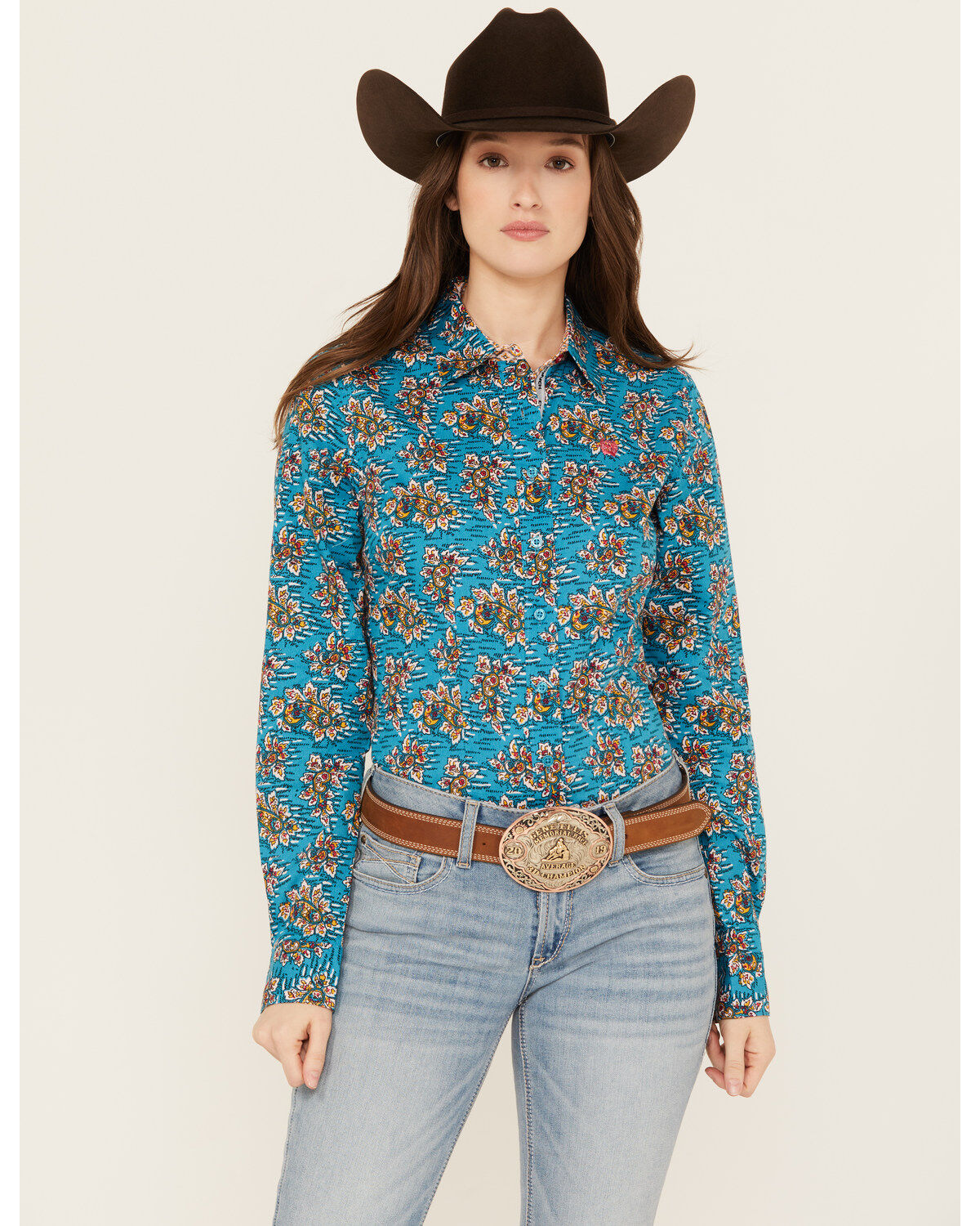 Cinch Women's Floral Long Sleeve Button-Down Western Shirt
