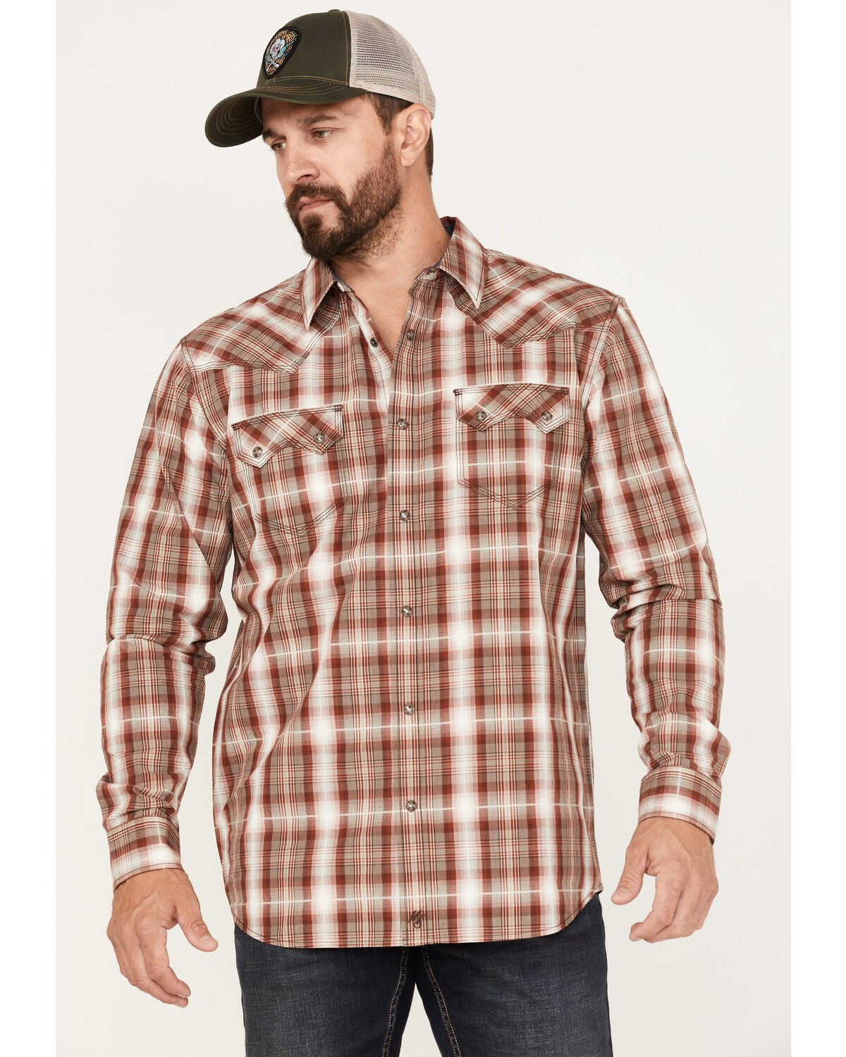 Moonshine Spirit Men's Rusty Gate Plaid Print Snap Western Shirt