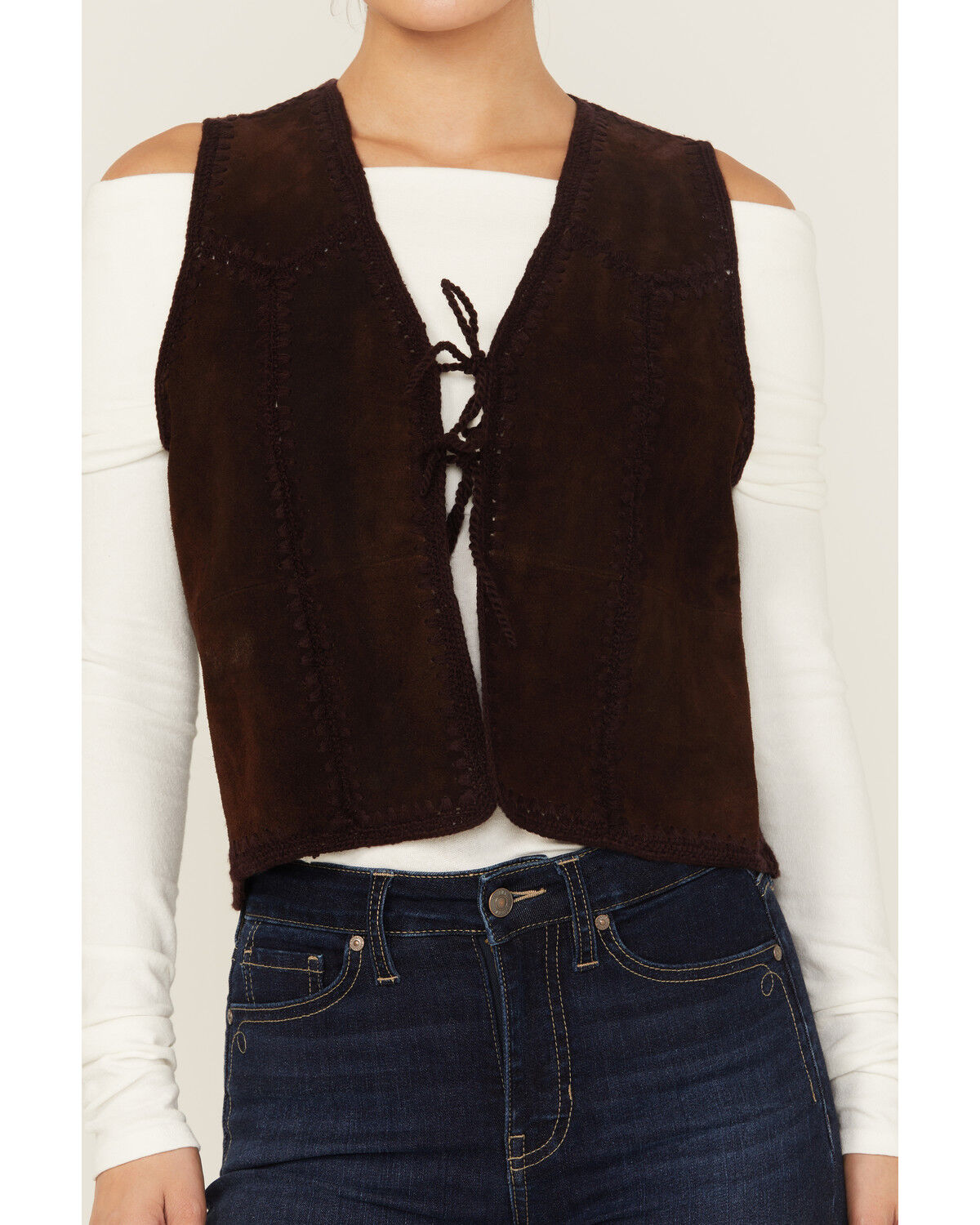 Shyanne Women's Suede Tie Front Knit Fashion Vest