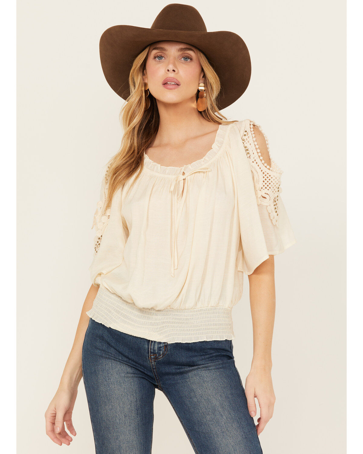Wild Moss Women's Crochet Cold Shoulder Top