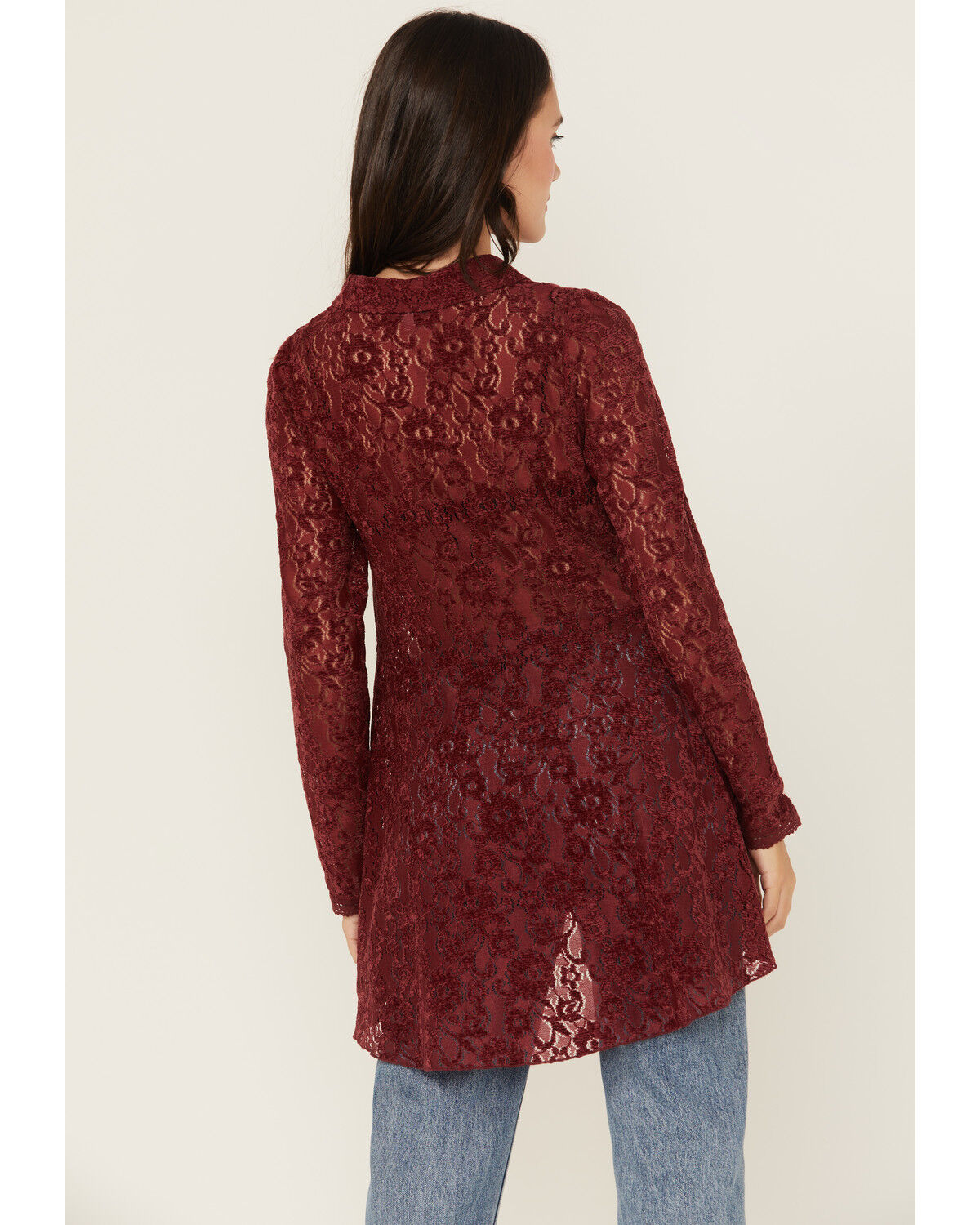 Beyond The Radar Women's Velvet Lace Long Sleeve Tunic