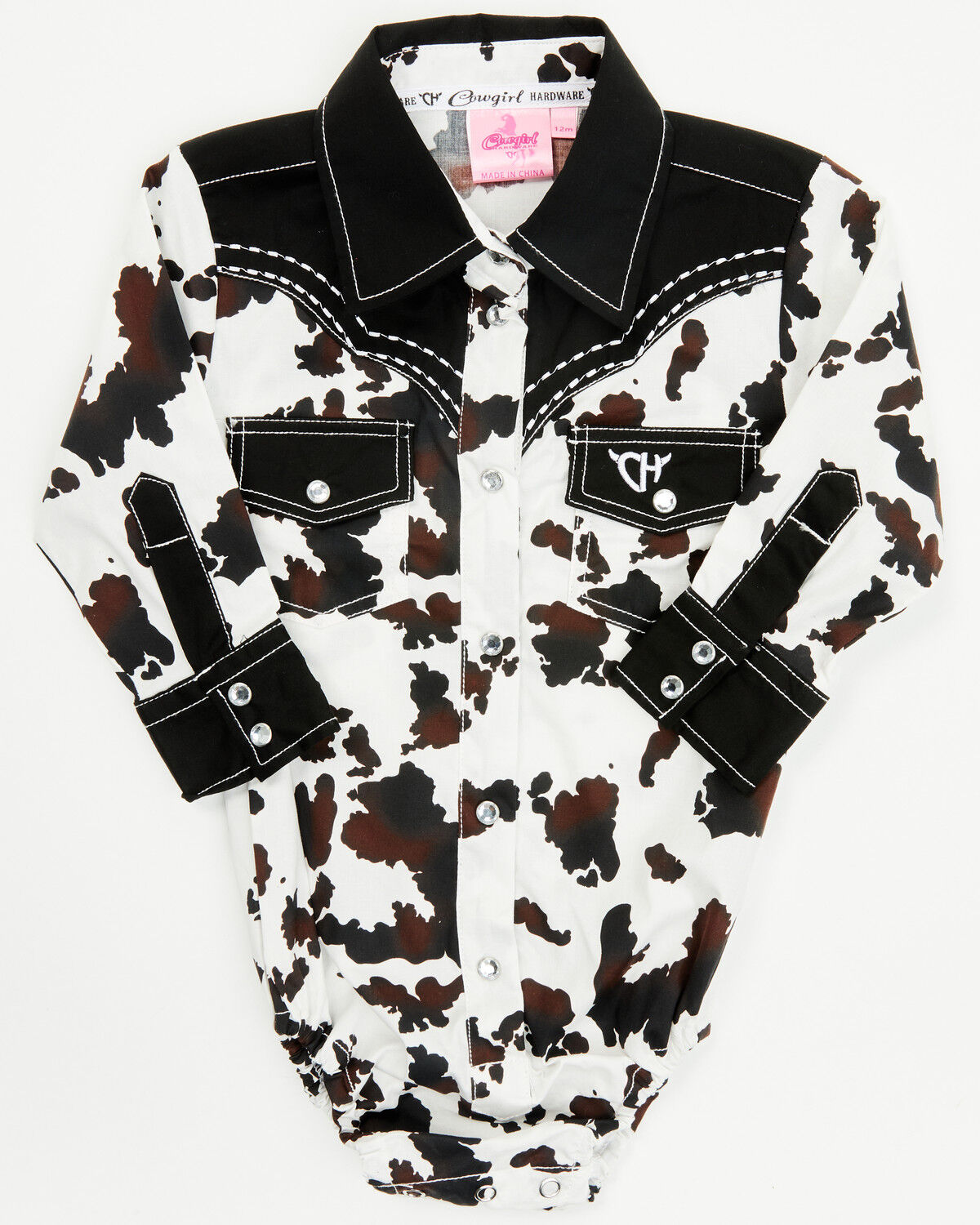 Cowgirl Hardware Infant Girls' Moody Cow Print Long Sleeve Snap Onesie