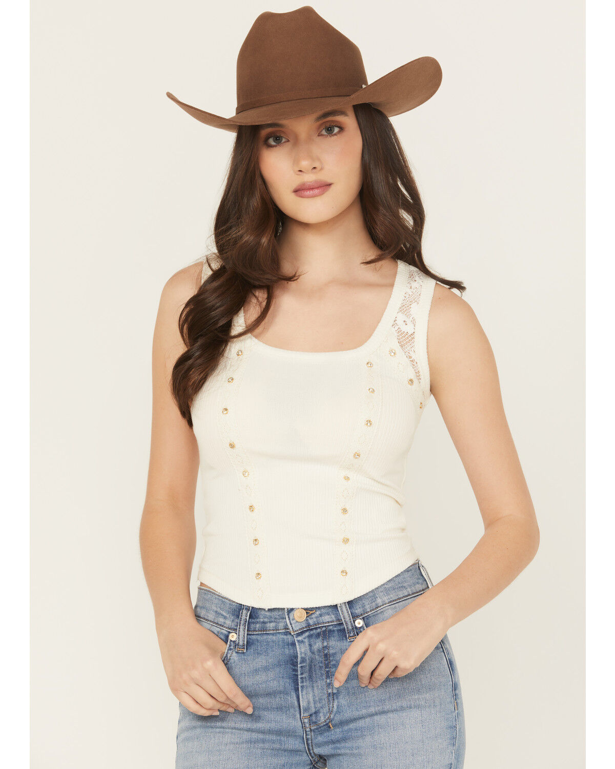 Miss Me Women's Rhinestone Rib Tank