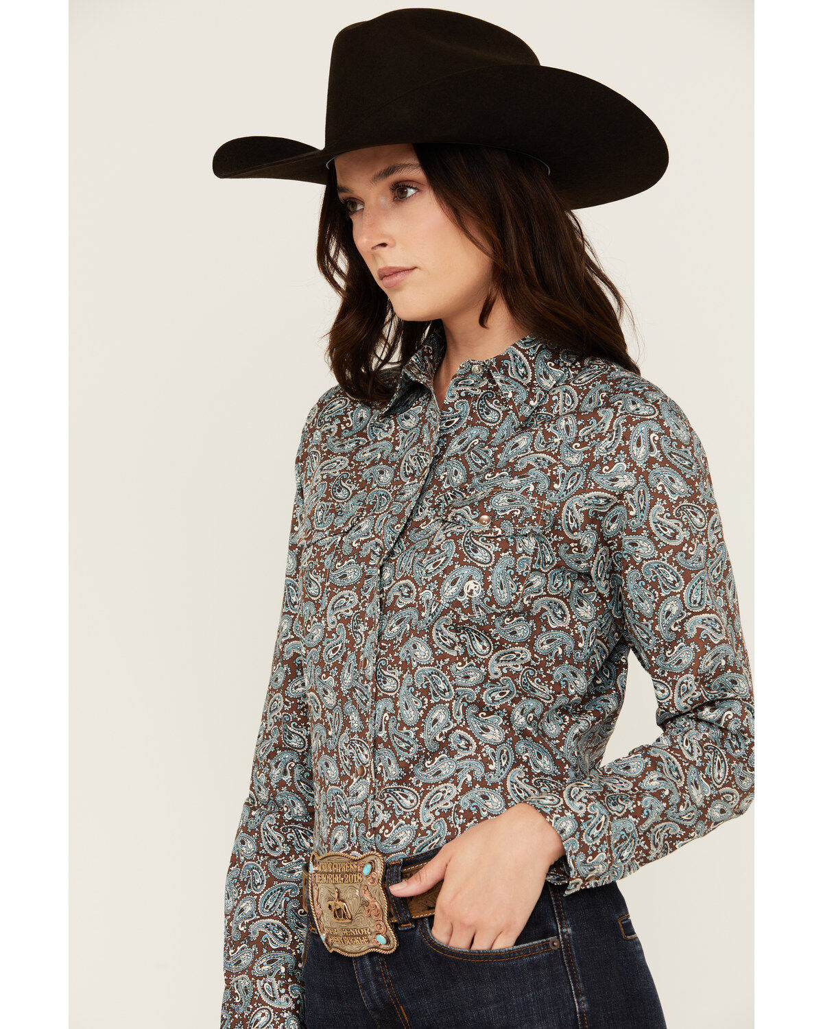 Roper Women's Paisley Print Long Sleeve Pearl Snap Western Shirt
