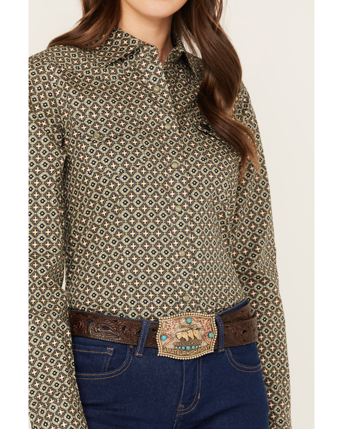Cinch Women's Geo Print Long Sleeve Snap Western Shirt