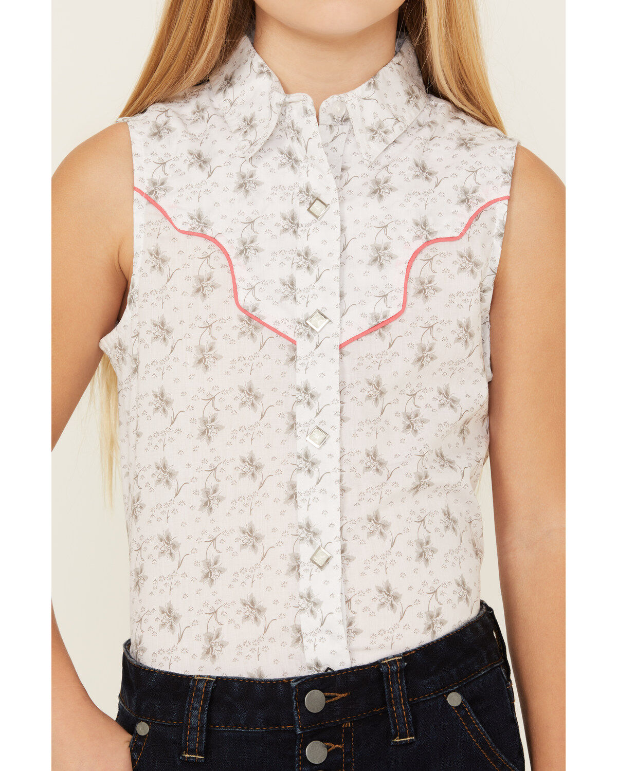 Rock & Roll Denim Girls' Floral Print Sleeveless Snap Western Shirt