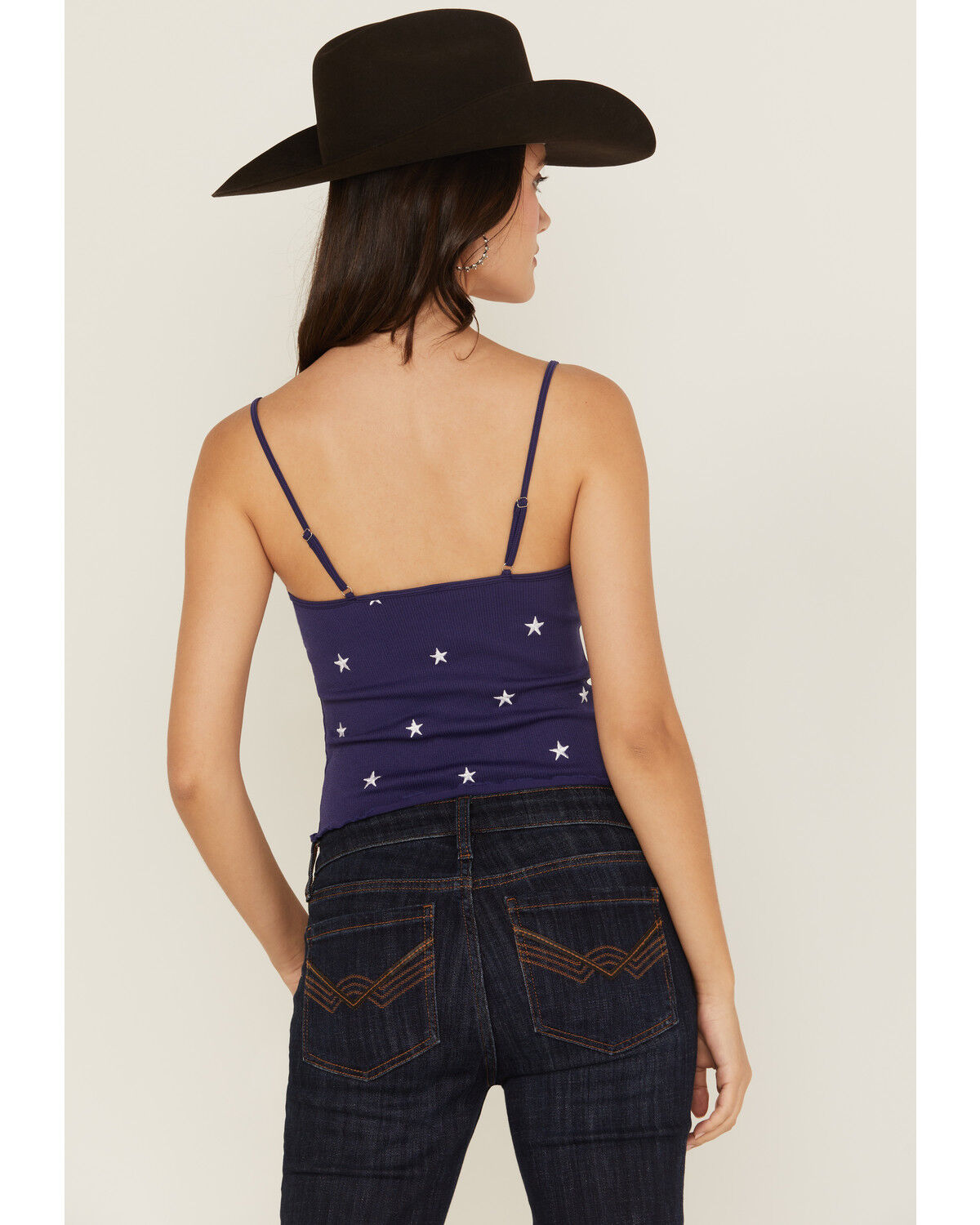 Fornia Women's Star Embroidered Sleeveless Cropped Tank Top