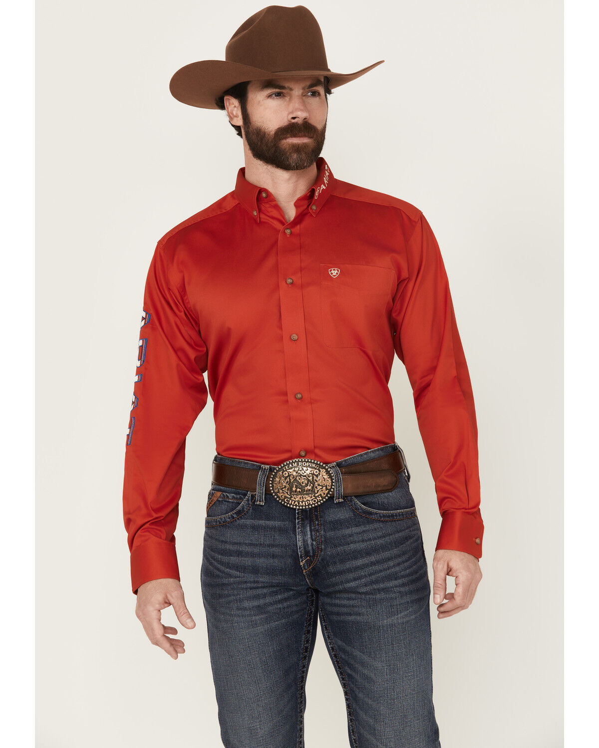 Ariat Men's Team Logo Solid Long Sleeve Button-Down Western Shirt - Big