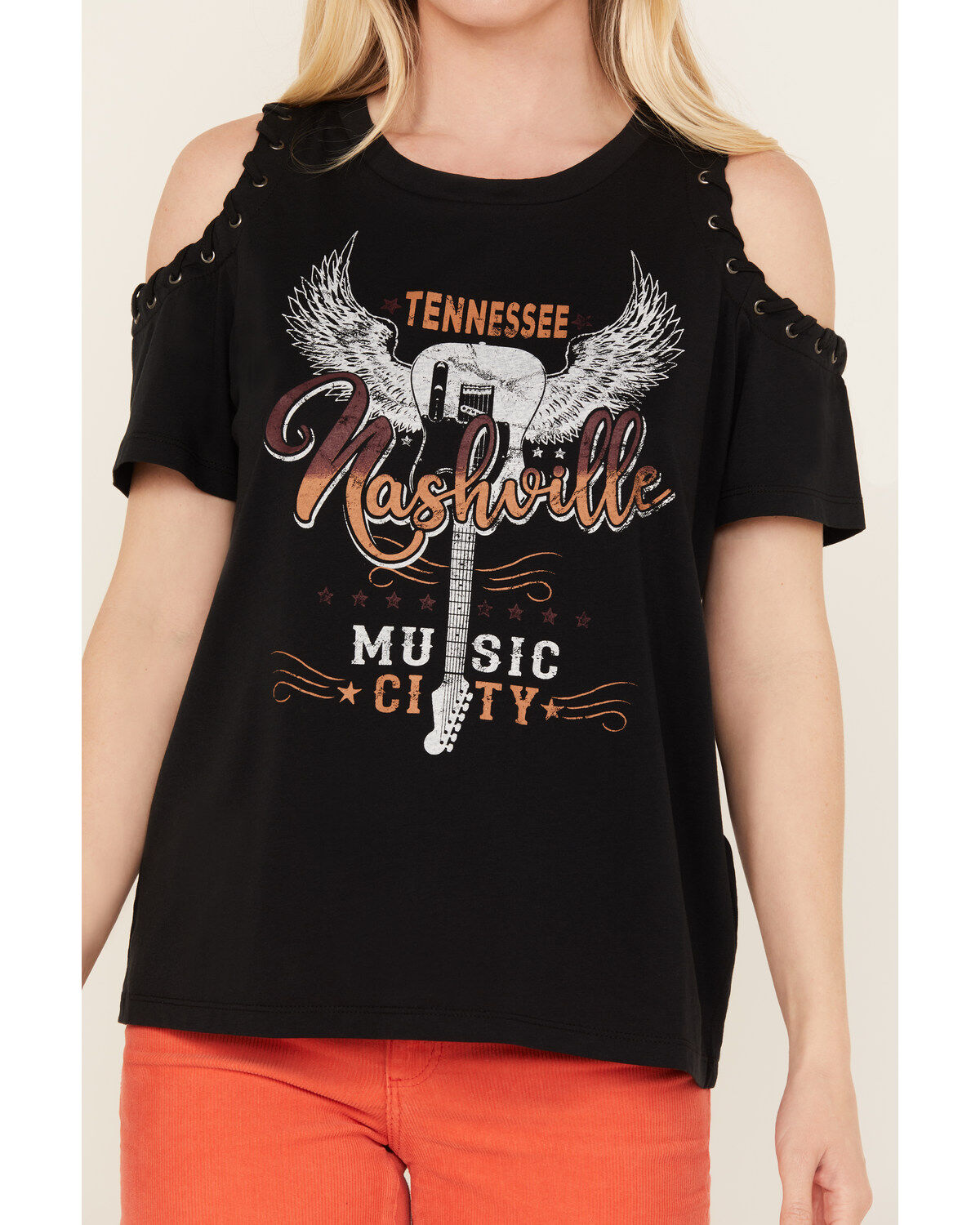 Blended Women's Cold Shoulder Nashville Music City Graphic Tee