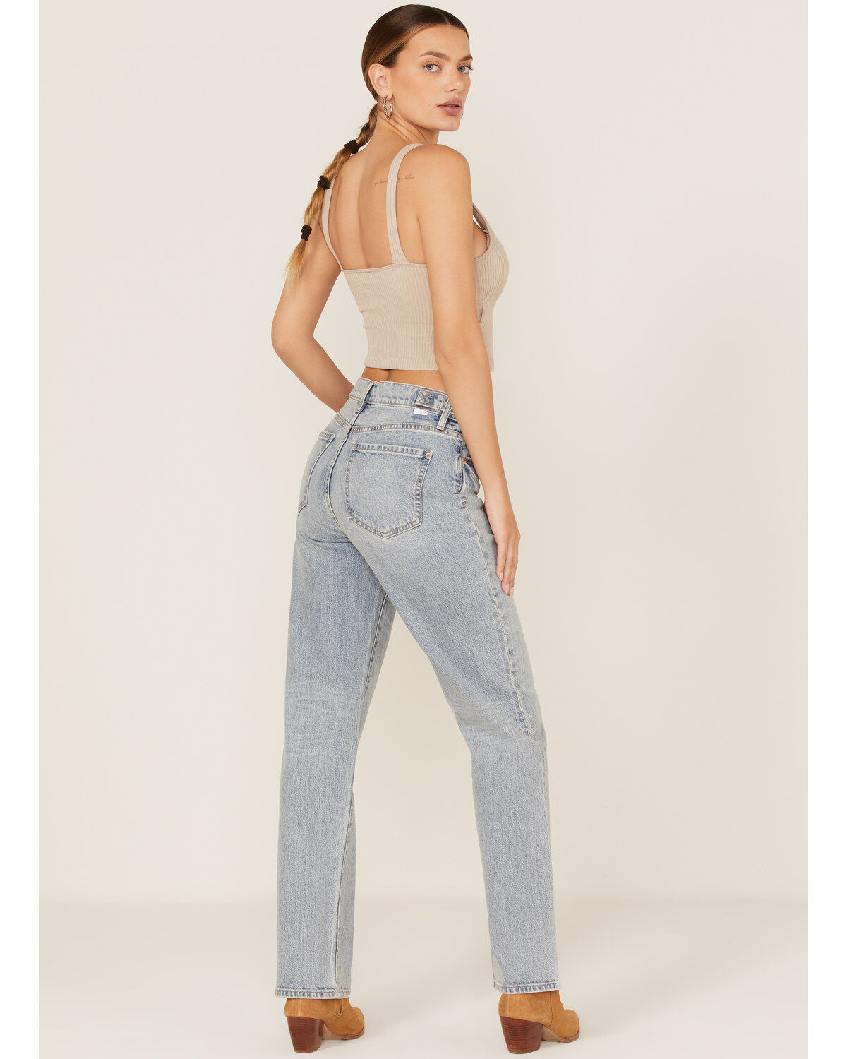 Daze Women's Medium Wash High Rise Straight Jeans