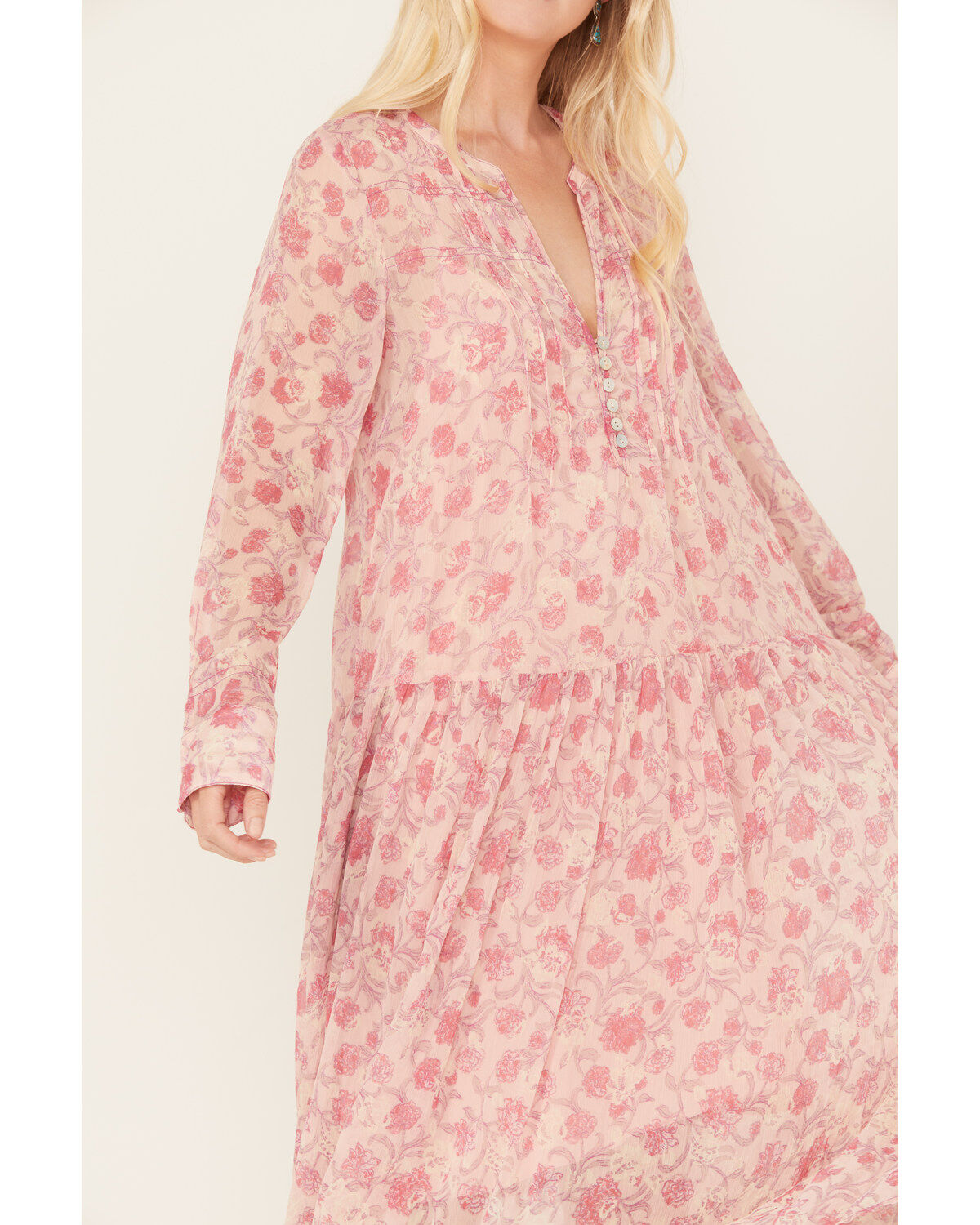 Free People Women's See It Through Floral Long Sleeve Maxi Dress