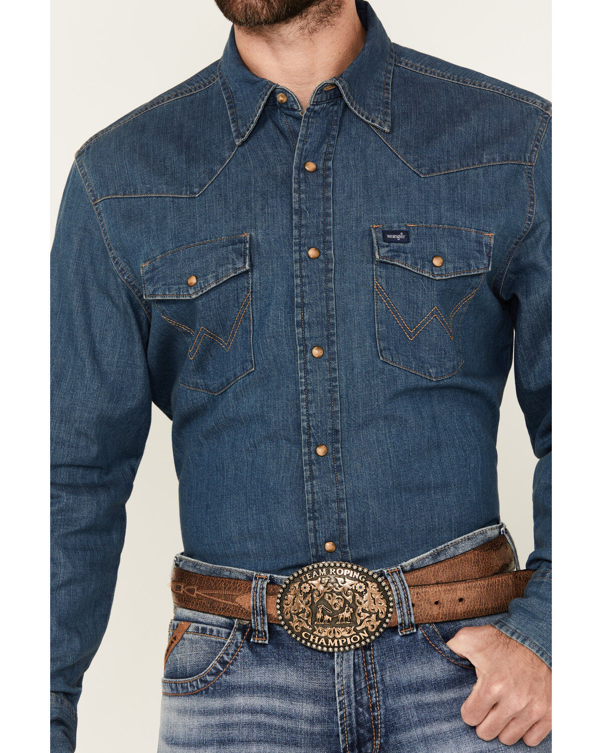 Wrangler Men's Dark Wash Denim Long Sleeve Snap Western Shirt