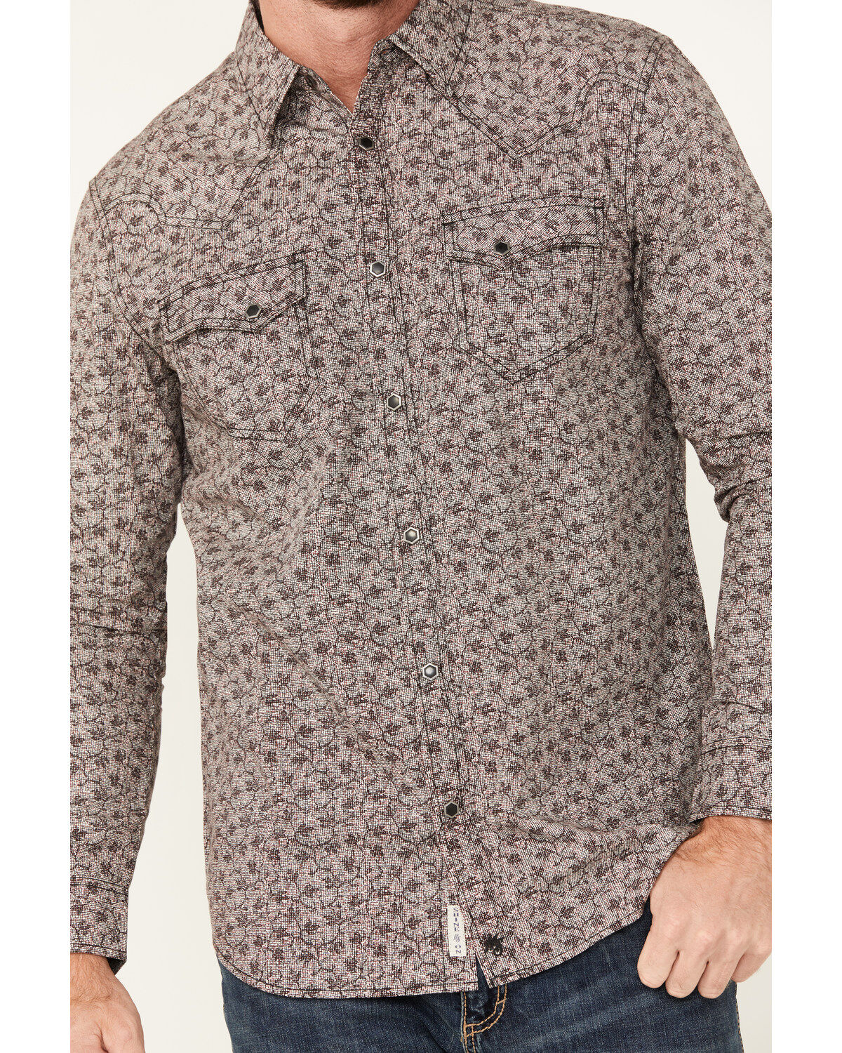 Moonshine Spirit Men's Fox Trot Floral Print Long Sleeve Snap Western Shirt