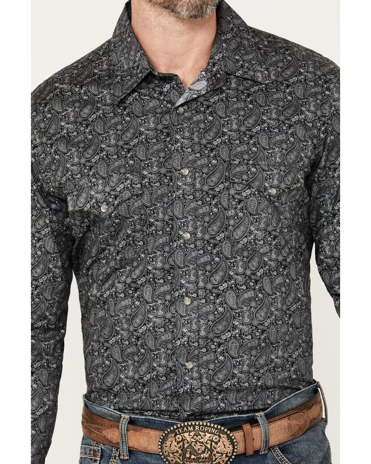 Rock & Roll Denim Men's Paisley Print Long Sleeve Stretch Pearl Snap Western Shirt