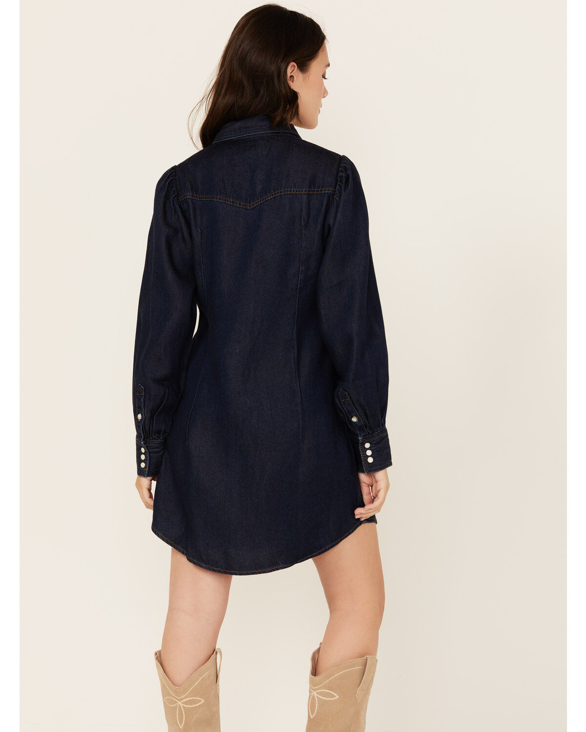 Wrangler Women's Dark Wash Denim Balloon Sleeve Shirt Mini Dress