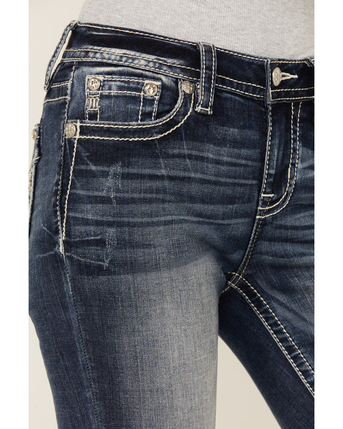 Miss Me Women's Dark Wash Mid Rise Bootcut Stretch Denim Jeans