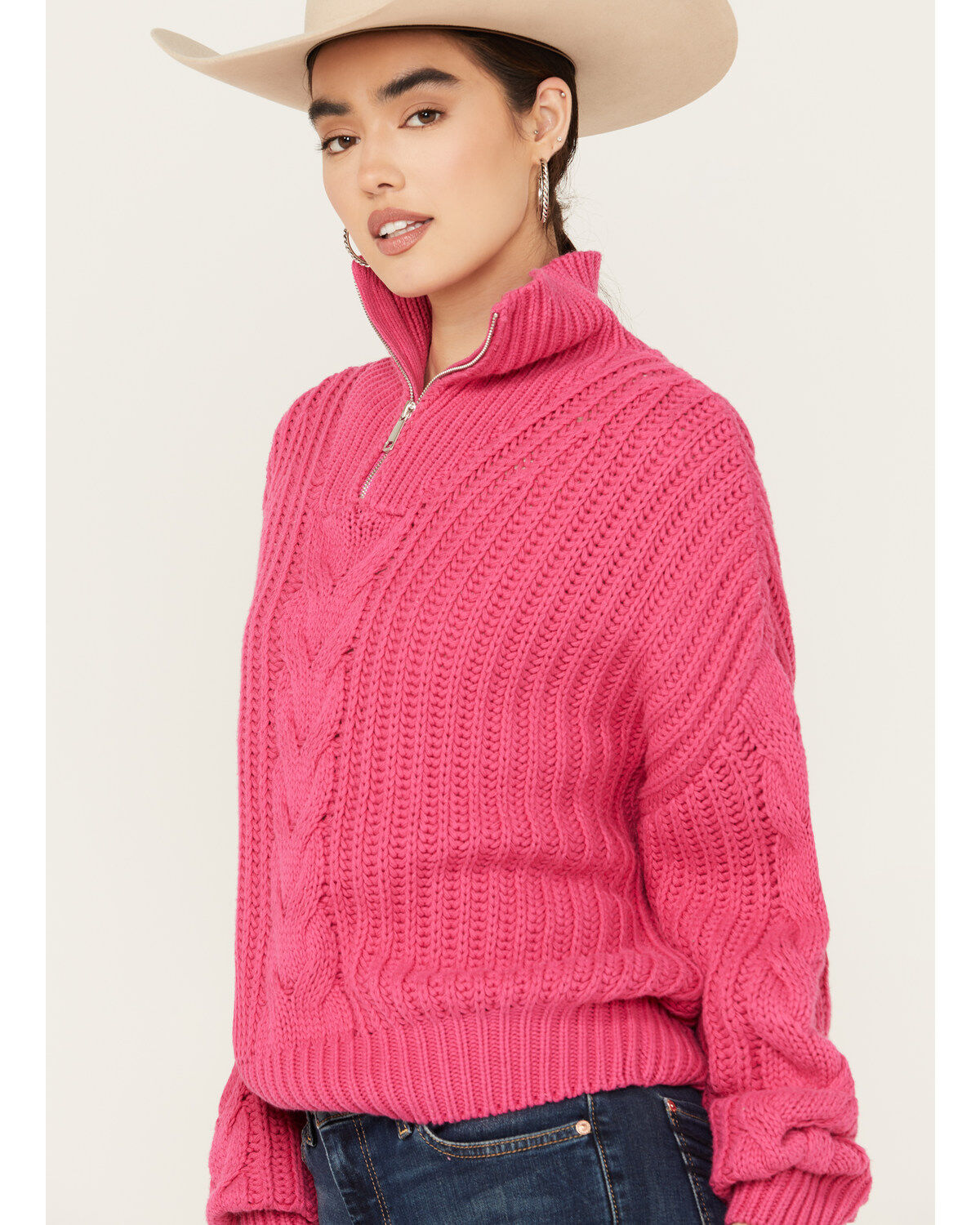 Revel Women's Quarter Zip Cable Knit Sweater