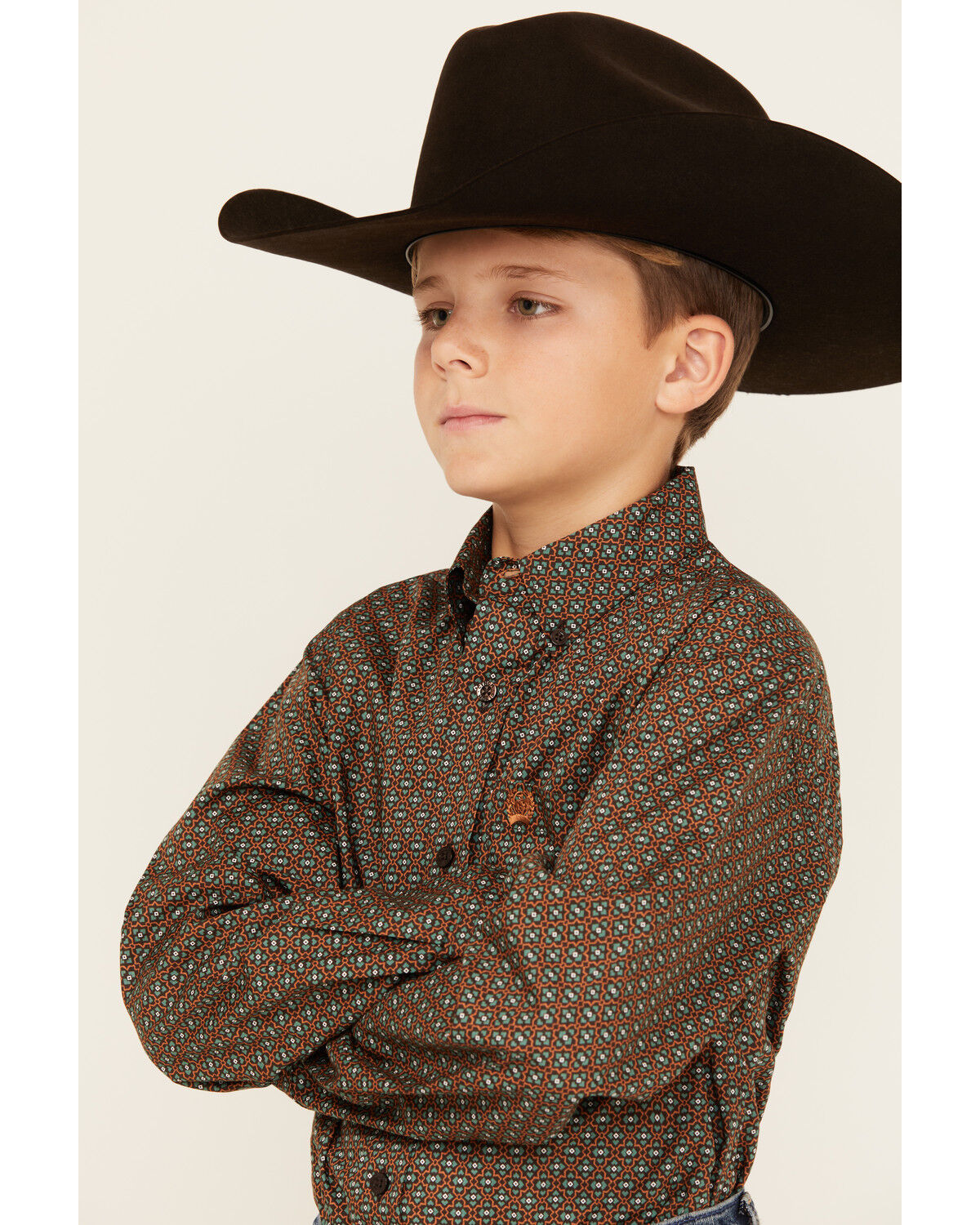 Cinch Boys' Geo Print Long Sleeve Button-Down Western Shirt