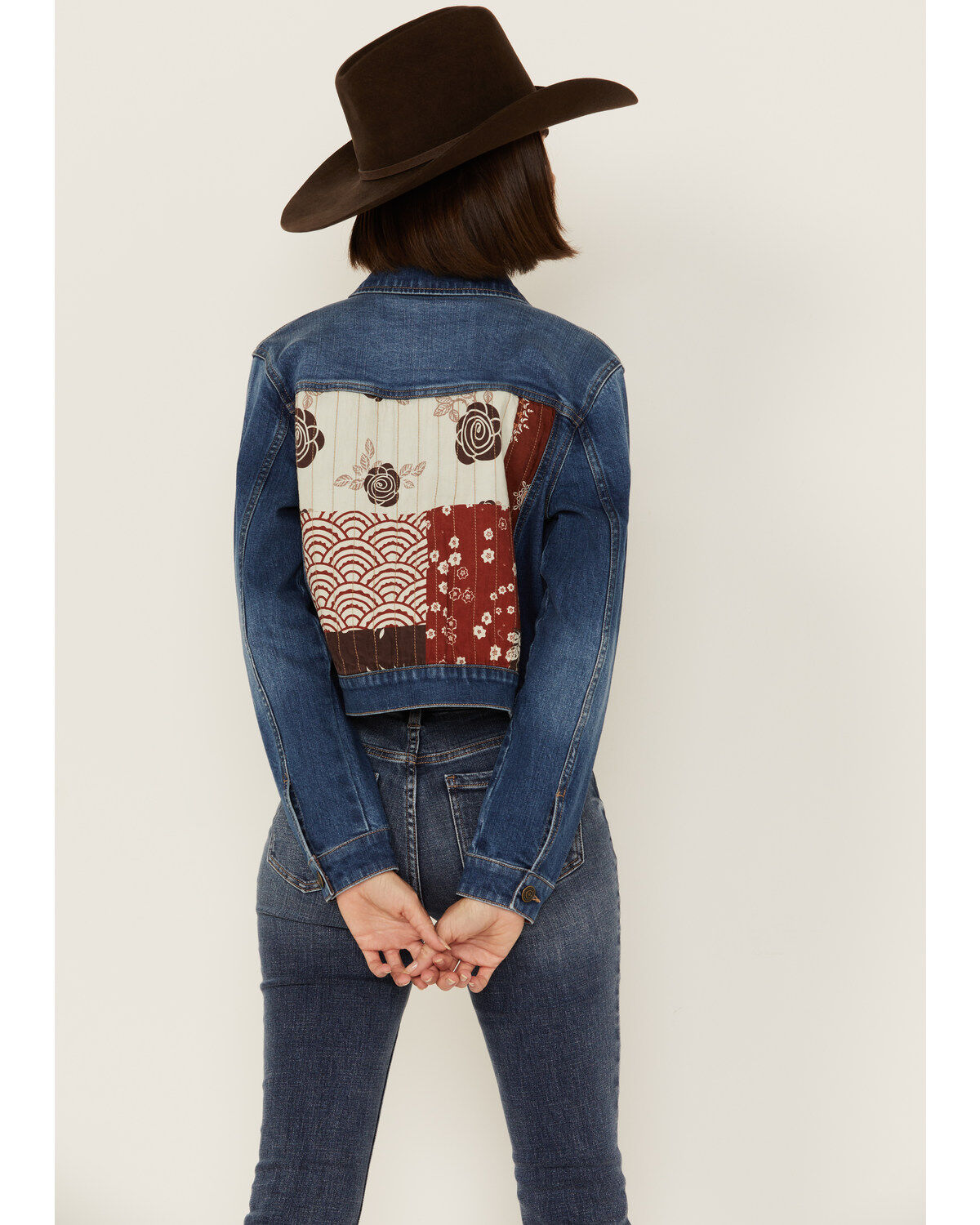 Cleo + Wolf Women's Medium Wash Patchwork Trucker Denim Jacket