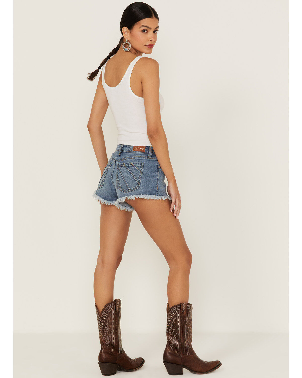 Shyanne Women's Mid Rise Fray Hem Button Fly Shorts