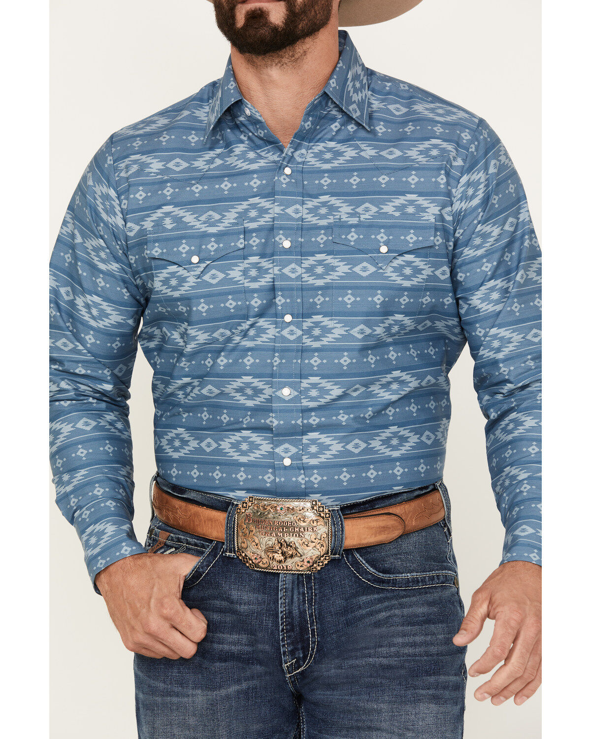Ely Walker Men's Southwestern Print Long Sleeve Pearl Snap Western Shirt