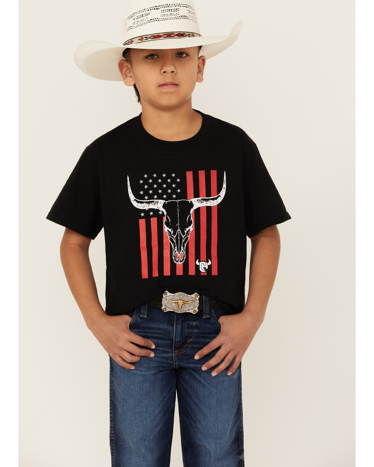 Cowboy Hardware Boys' Flag Steerhead Short Sleeve Graphic T-Shirt