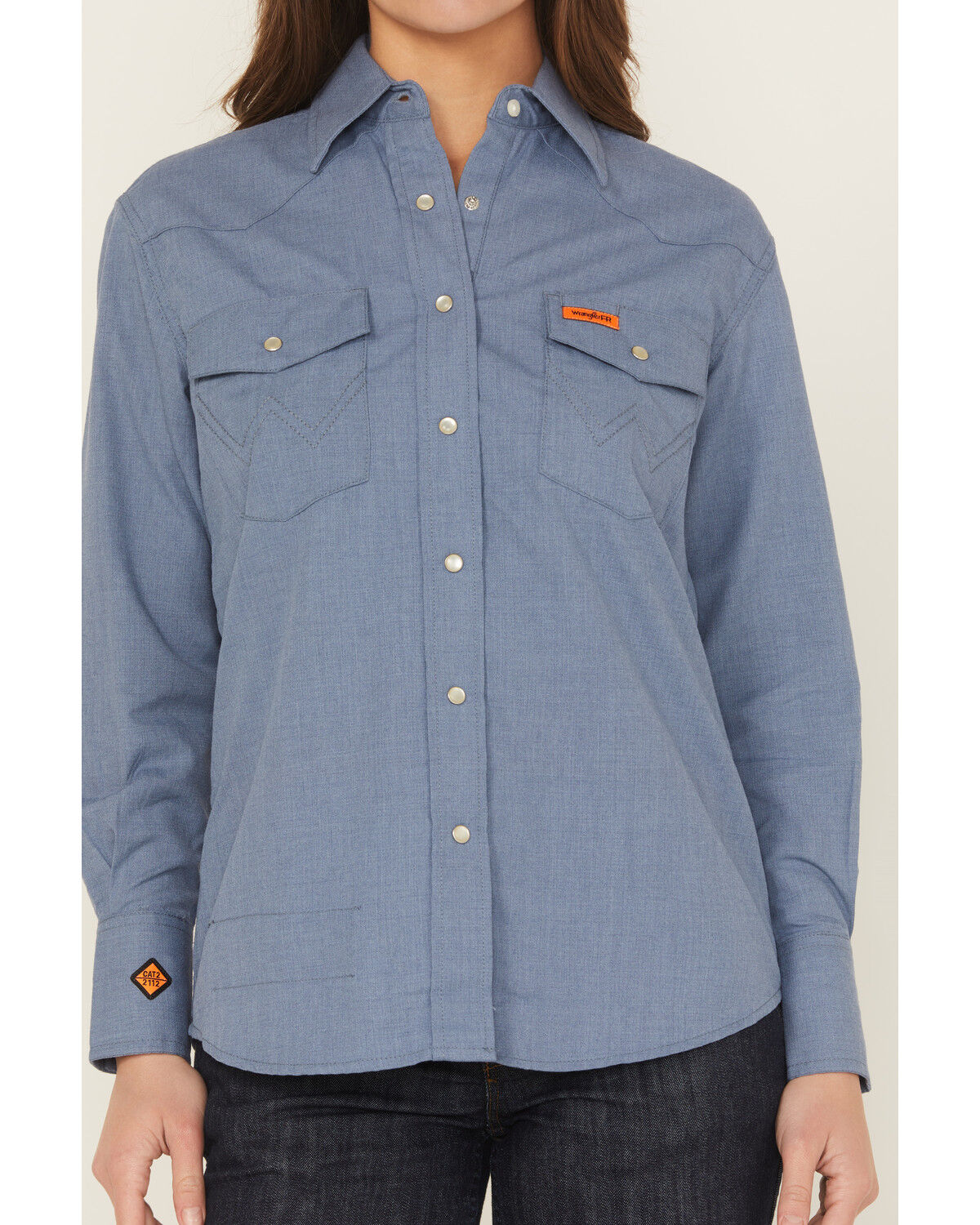 Wrangler Women's FR Blue Snap Long Sleeve Work Shirt