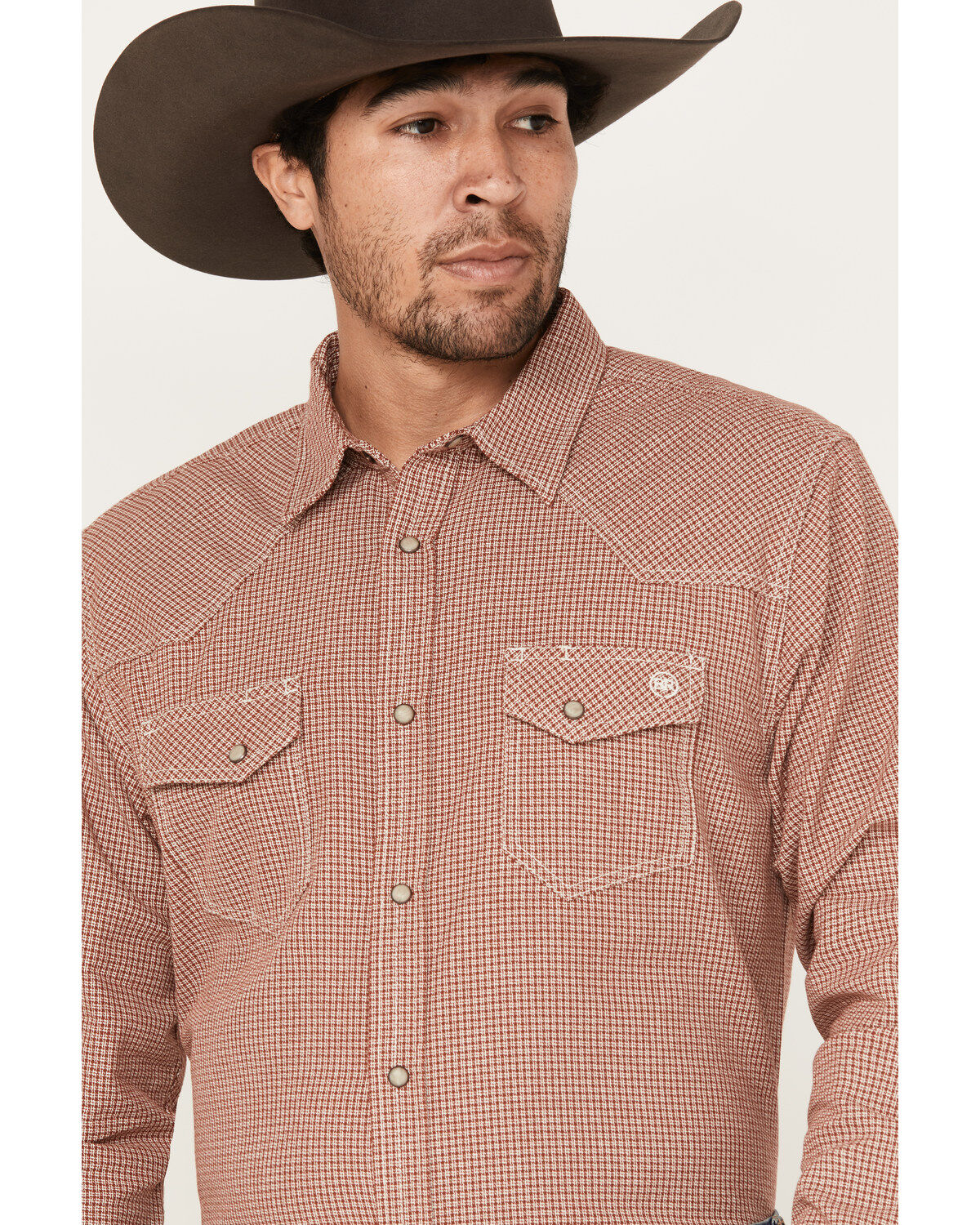 Blue Ranchwear Men's Plaid Print Long Sleeve Western Pearl Snap Shirt