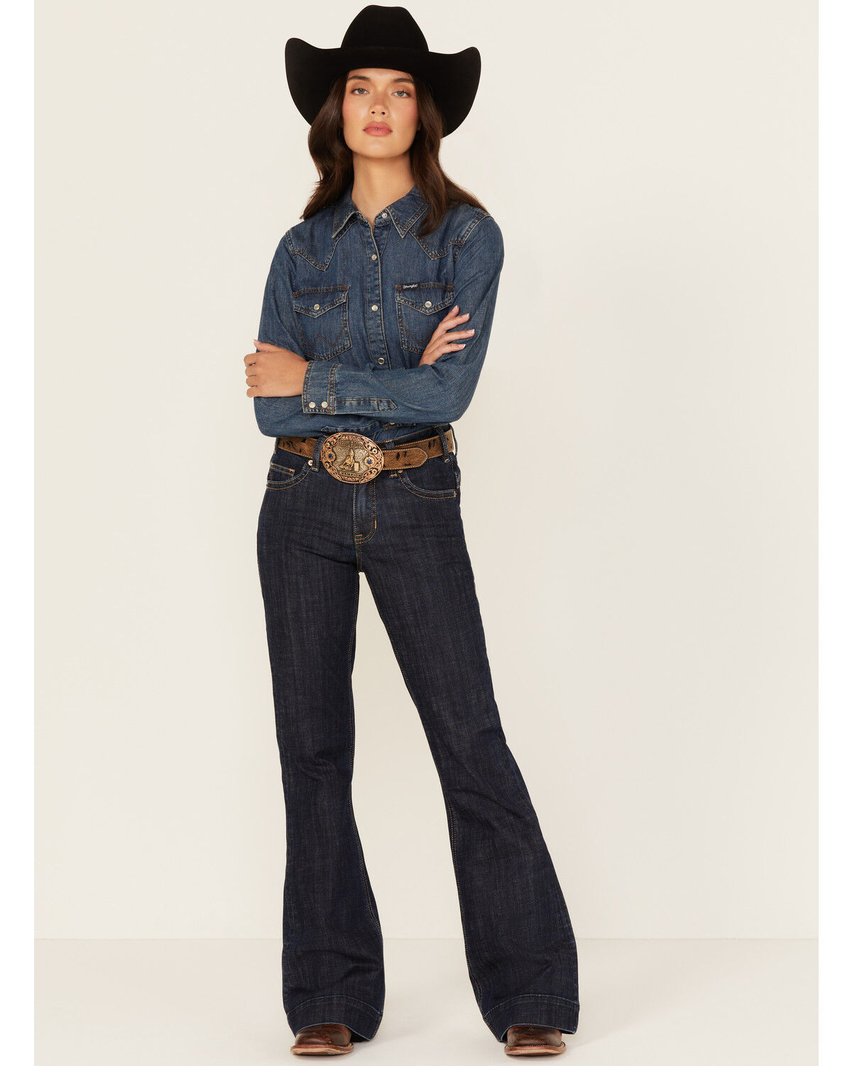 Rock & Roll Denim Women's Dark Wash Mid Rise Trouser Stretch Denim Jeans