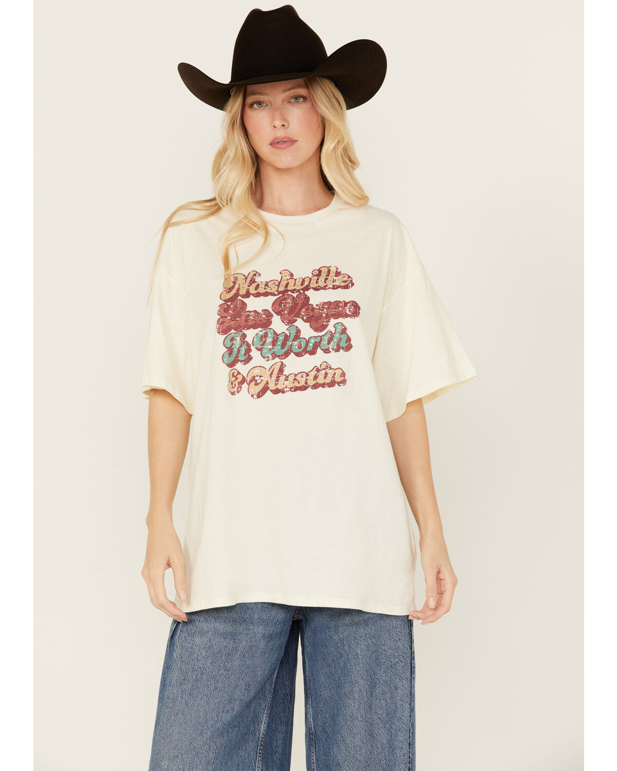 Rock & Roll Denim Women's Embellished City Names Short Sleeve Graphic Tee
