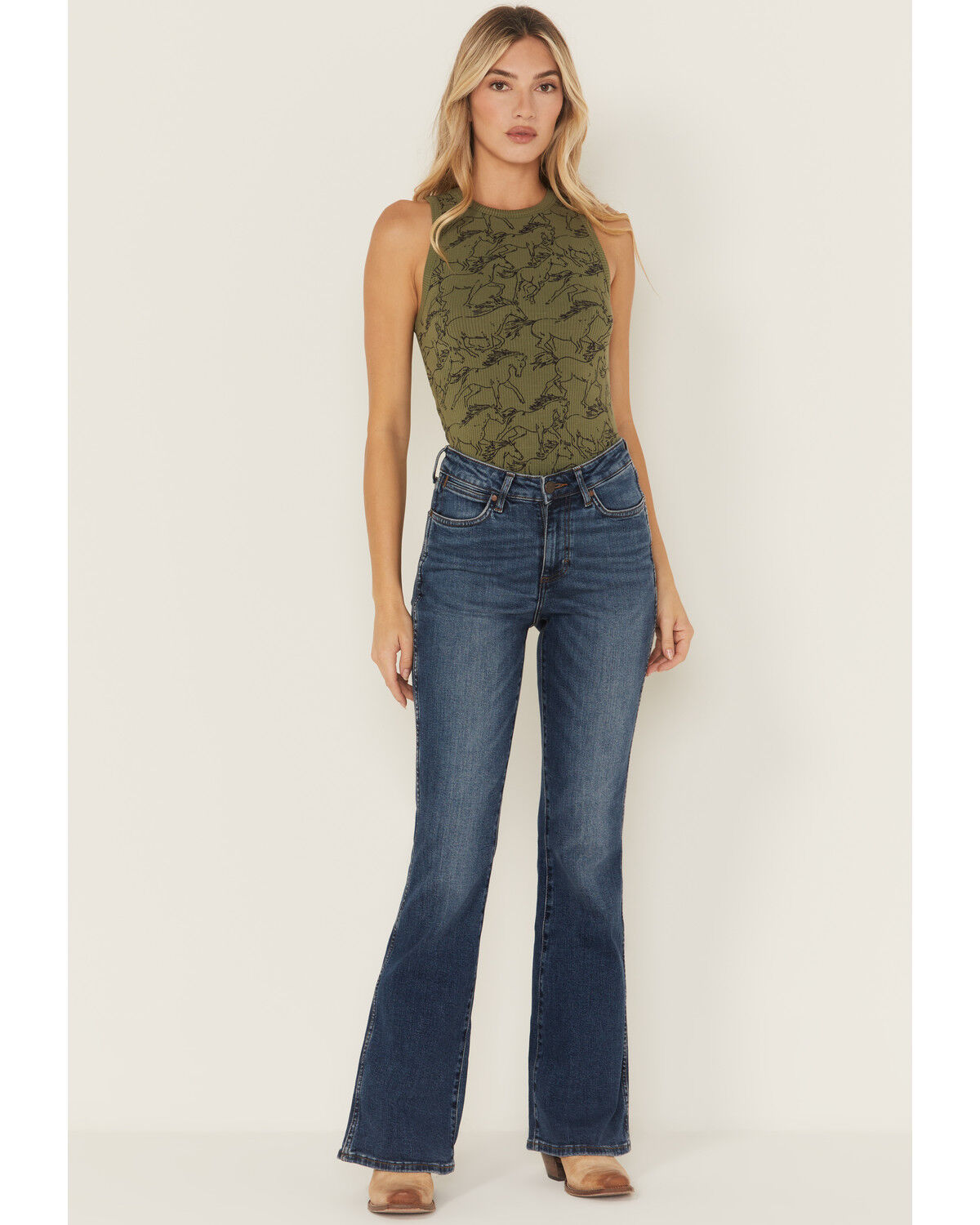 Wrangler Retro Women's Medium Wash Aria High Rise Flare Stretch Denim Jeans