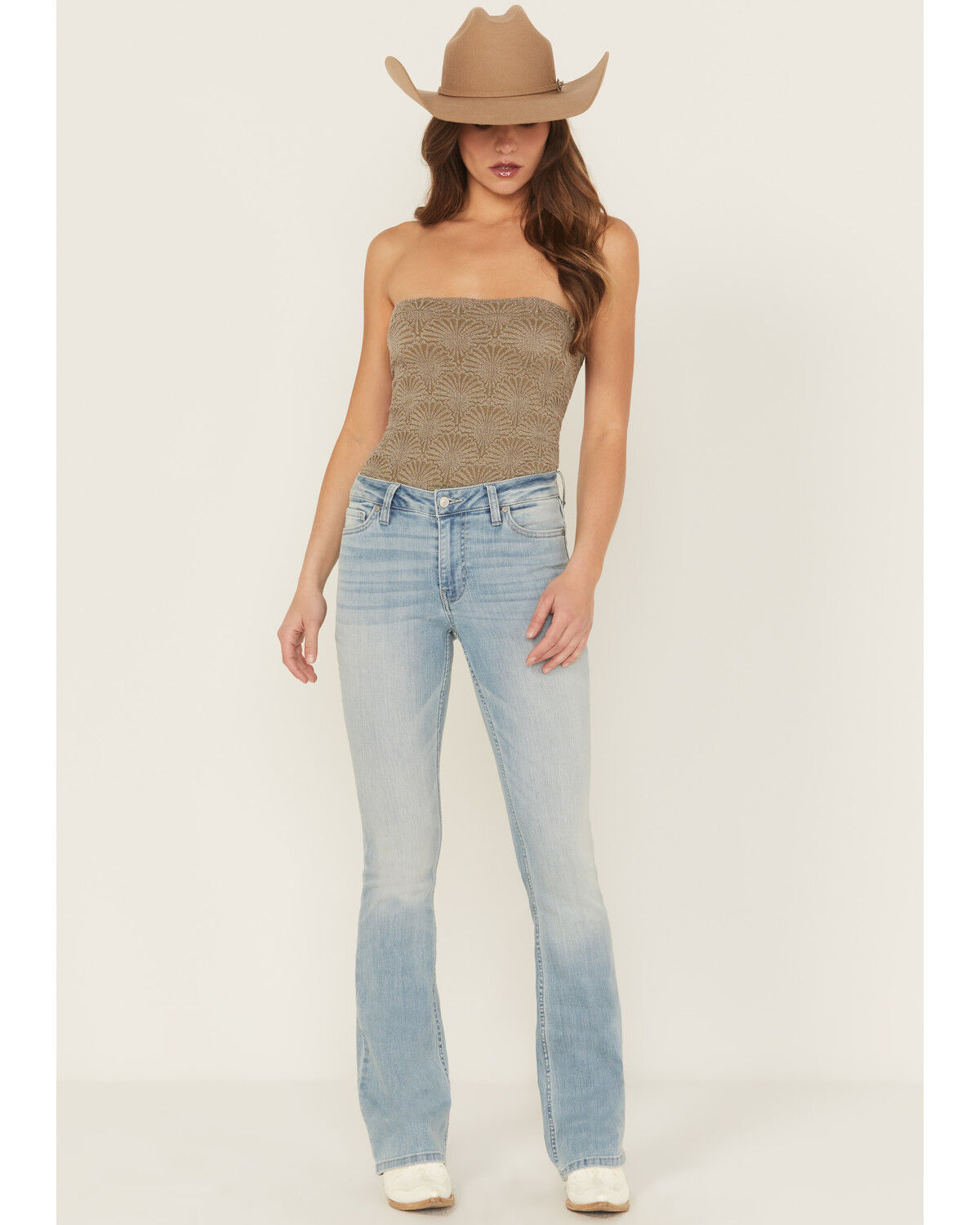 Shyanne Women's Baker Light Wash Mid Rise Bootcut Super Stretch Denim Jeans