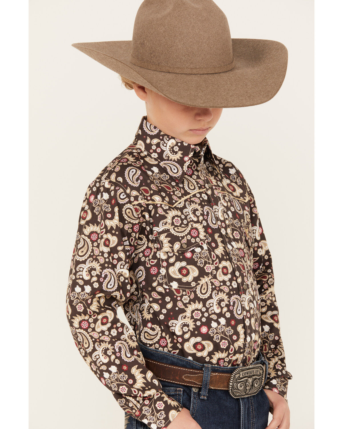 Cowboy Hardware Boys' Mixed Paisley Print Long Sleeve Snap Western Shirt